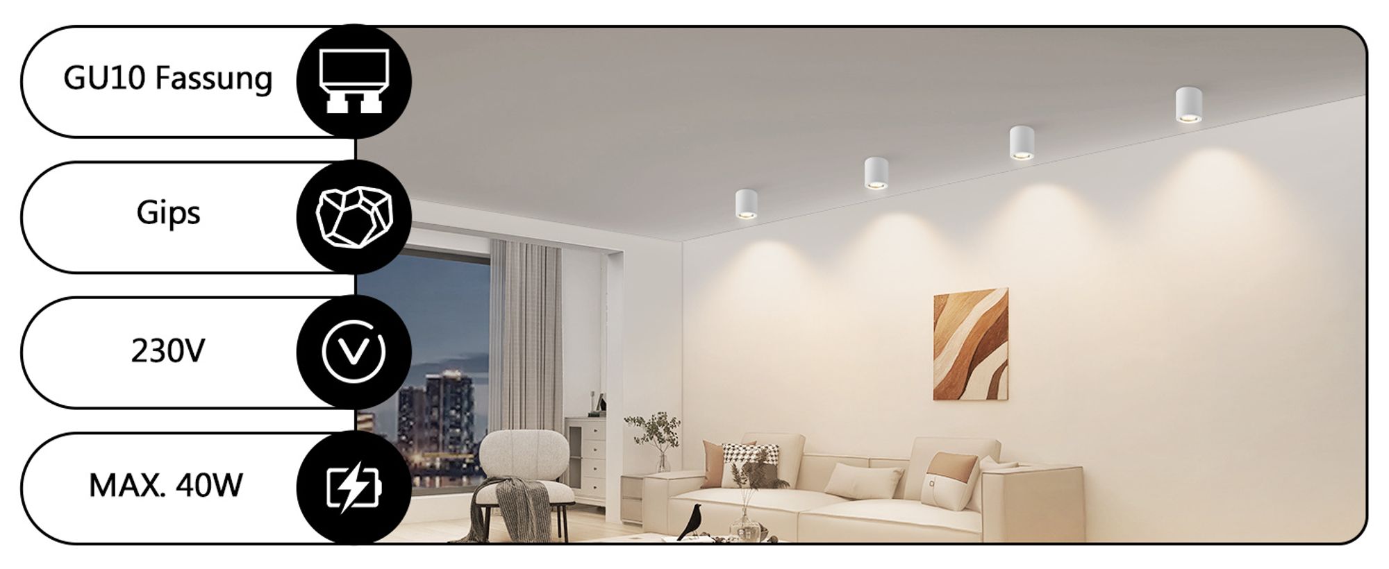 ZMH Aufbauspot weiß Aufbaustrahler rund 4 Stück Deckenspots GU10 Aufbauleuchte Spots Deckenleuchte Aufputz aus Gips Modern klein Deckenlampe Max.40W für Wohnzimmer Esszimmer Flur Ohne Leuchtmittel
