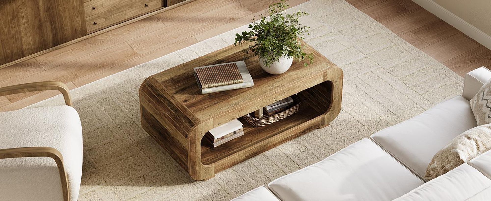 120 cm Couchtisch mit offenem Stauraum, rechteckiger Akzenttisch, niedriger Cocktail- und Teetisch für Homeoffice und Wohnzimmer, rustikales Braun