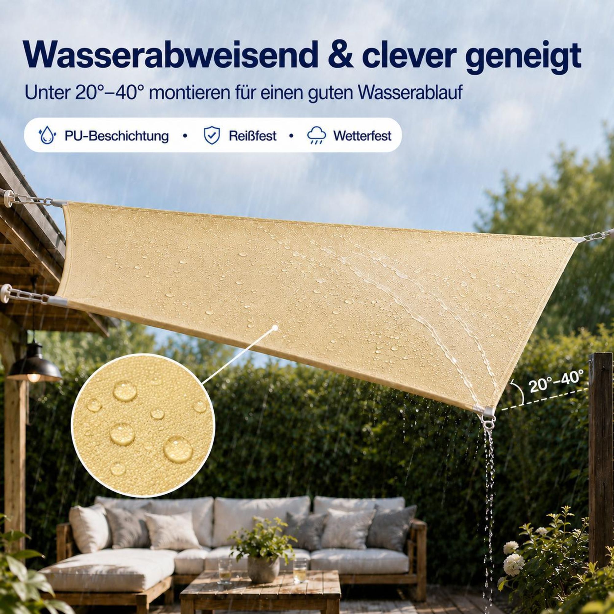 Sonnensegel 3x3m Viereckig, Beige Sonnensegel Wasserdicht Mit Ösen, 420D 95% Sonnenschutz UV Schutz Für Garten Balkon Terrasse