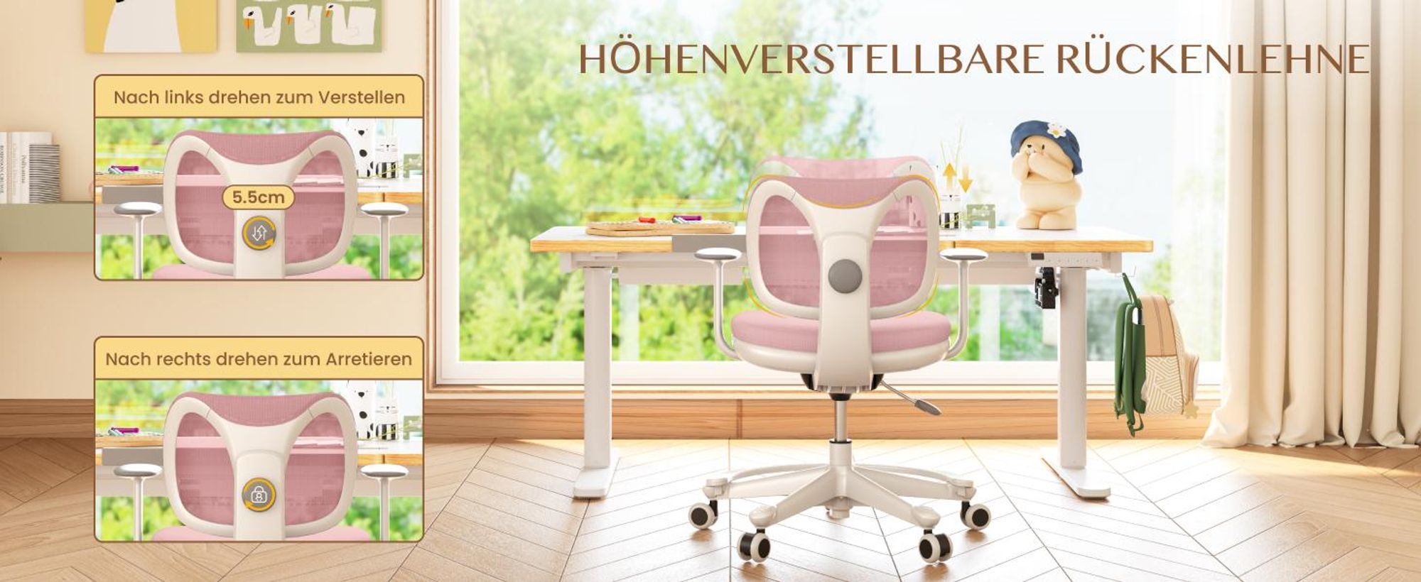 FLEXISPOT Kinderschreibtisch und Stuhl Set, Elektrisch höhenverstellbar, Neigbare Tischplatte, 3 Speicherplätze, Kindersicherung, 110x52 cm