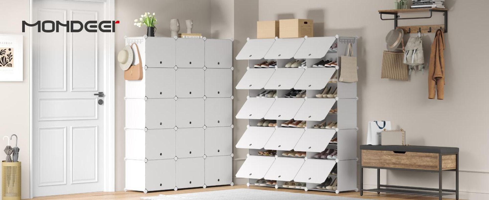 Mondeer Schuhregal Schuhschrank mit Tür, Staub- und Wasserabweisend, für 30-60 Paar Schuhe Weiß