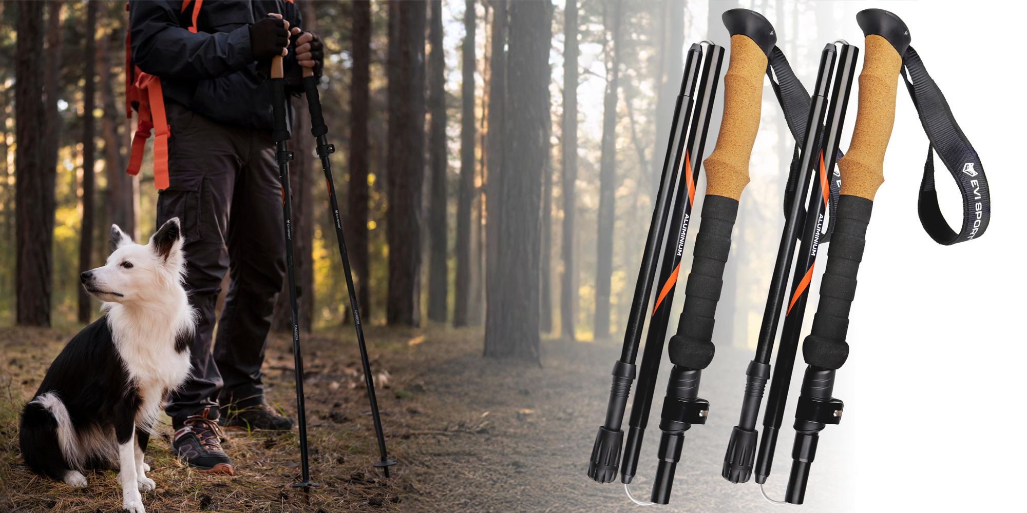 TREKINGOVÉ HOLE Skládací Nastavitelné turistické hole NORDIC WALKING | HLINÍKOVÉ, EVI SPORT, lehké, EVA rukojeti, stabilní, pohodlné, univerzálni