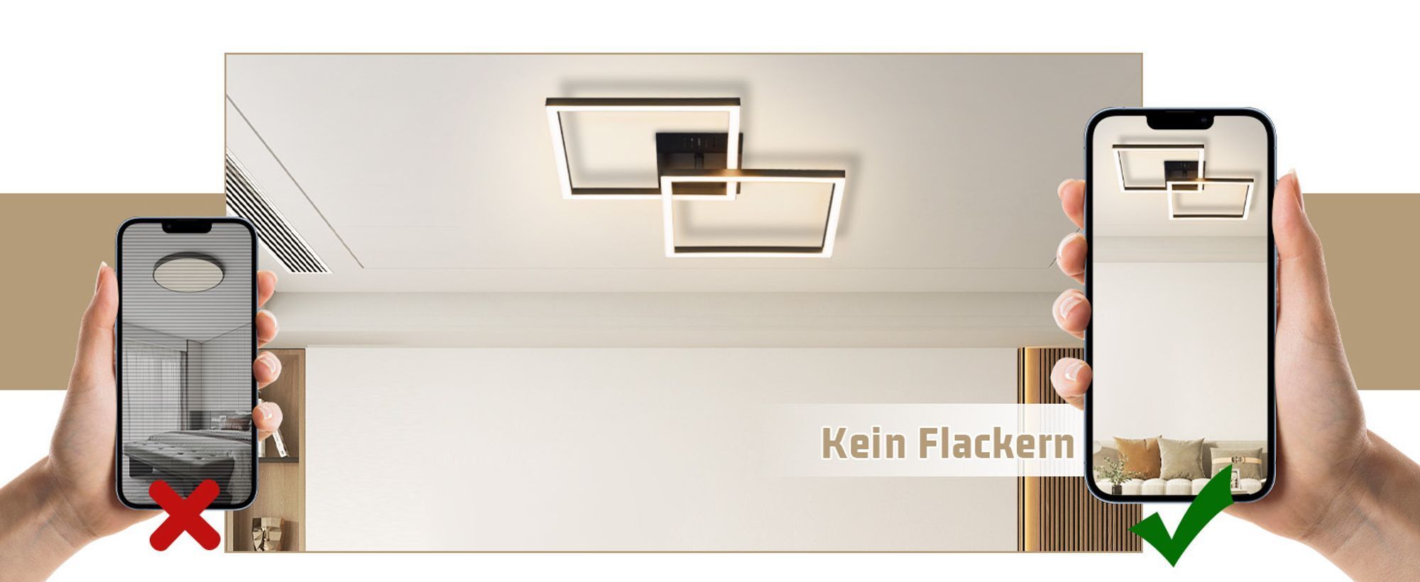 ZMH Deckenlampe LED Deckenleuchte Schlafzimmer 24W Wohnzimmerlampe Warmweiß Küchenlampe Modern Esszimmerlampe Schwarz Eckig Deckenleuchten