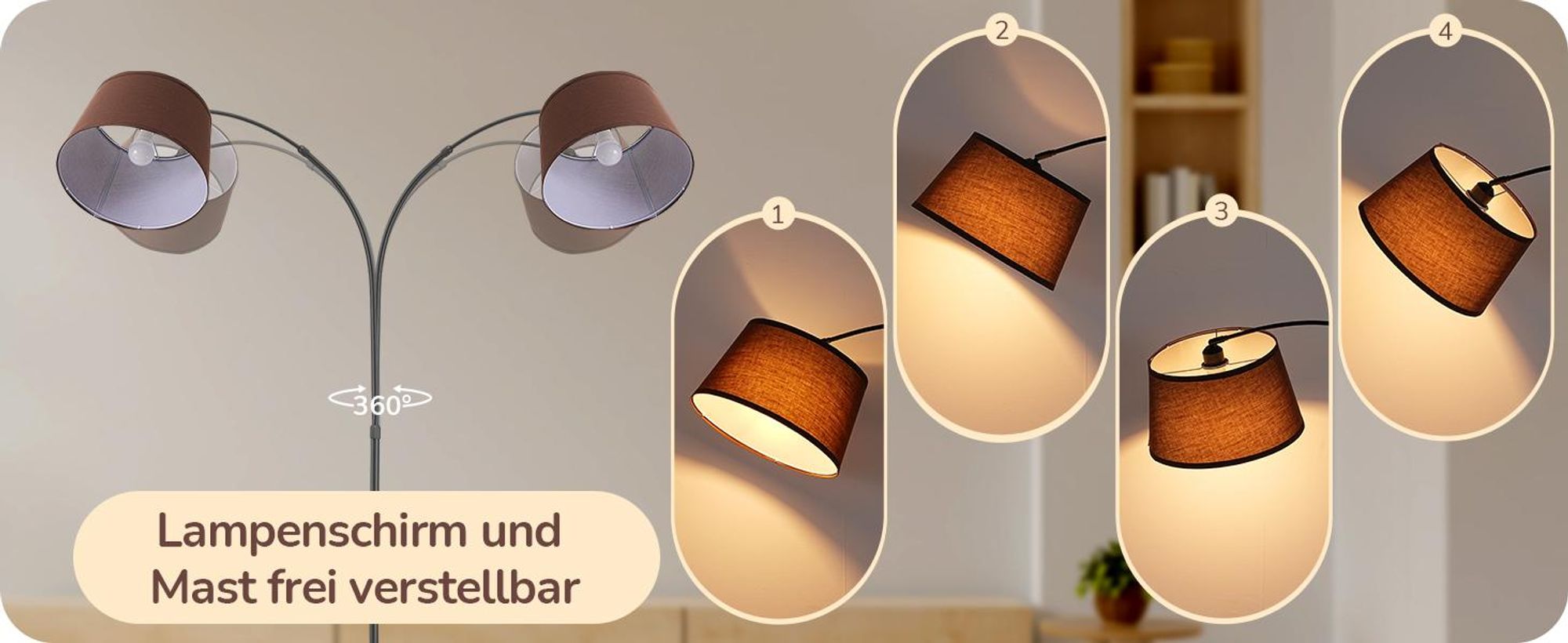 EDISHINE Stehlampe Wohnzimmer Dimmbar, Bogenlampe 143-176cm verstellbar, mit magnetische Fernbedienung, drehbarem Lampenkopf