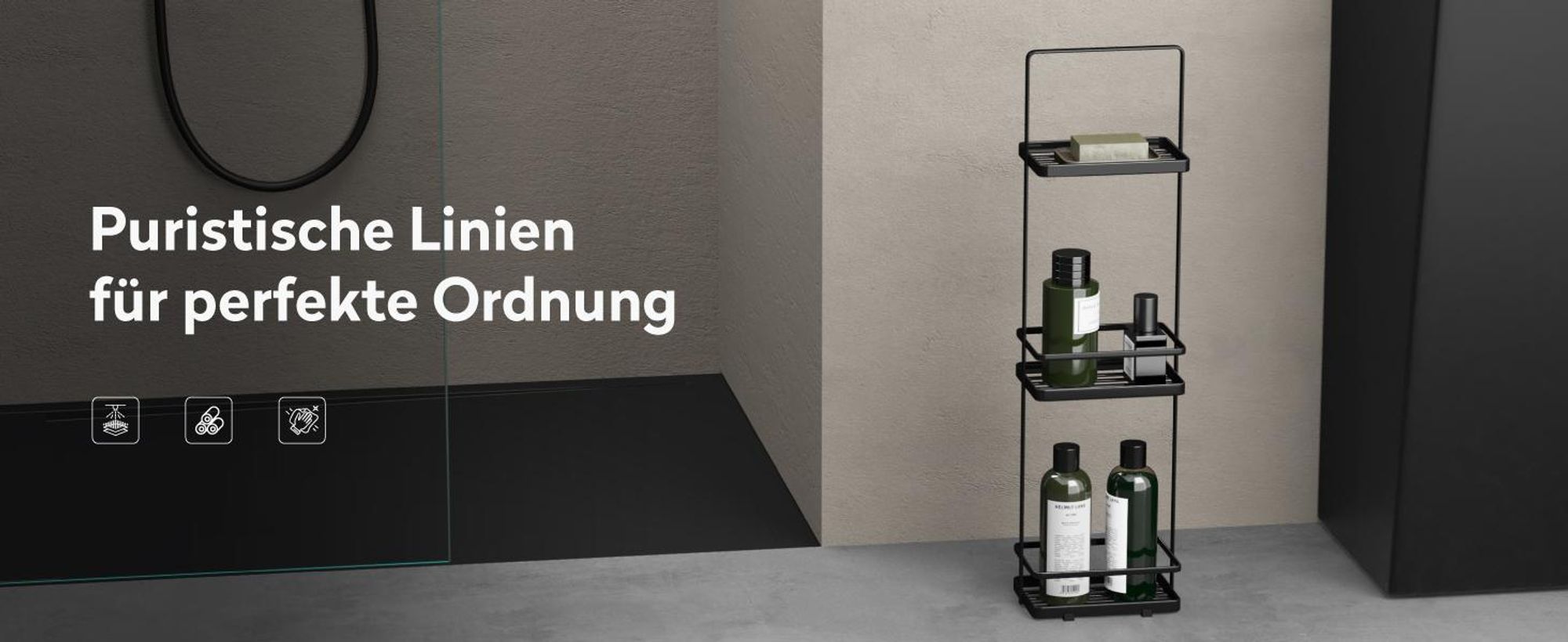 doporro Duschablage ohne Bohren 3 Ebenen Badregal Stehend Badezimmerregal Duschregal Schmales aus Metall für Badezimmer und Toilette Weiß Reglo-02