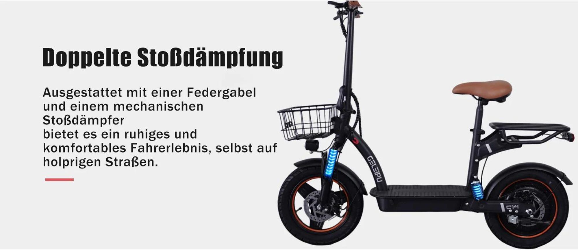 C14 - 48V17.5Ah 14 Zoll E-Scooter mit mechanischer Scheibenbremse Eisenrahmen - Schwarz