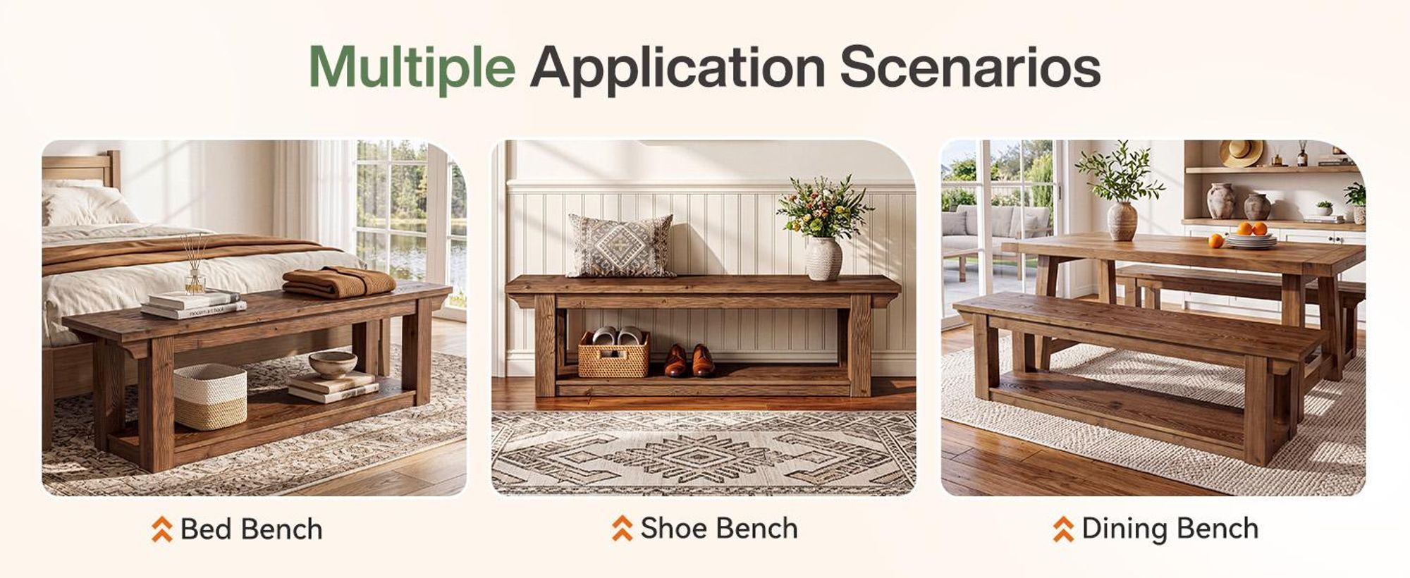 Sitzbänke, 160 cm lange Eingangsbank aus Massivholz mit zweistufigem Schuhregal, Bettbank aus Holz, ideal als Schuhbank im Landhausstil