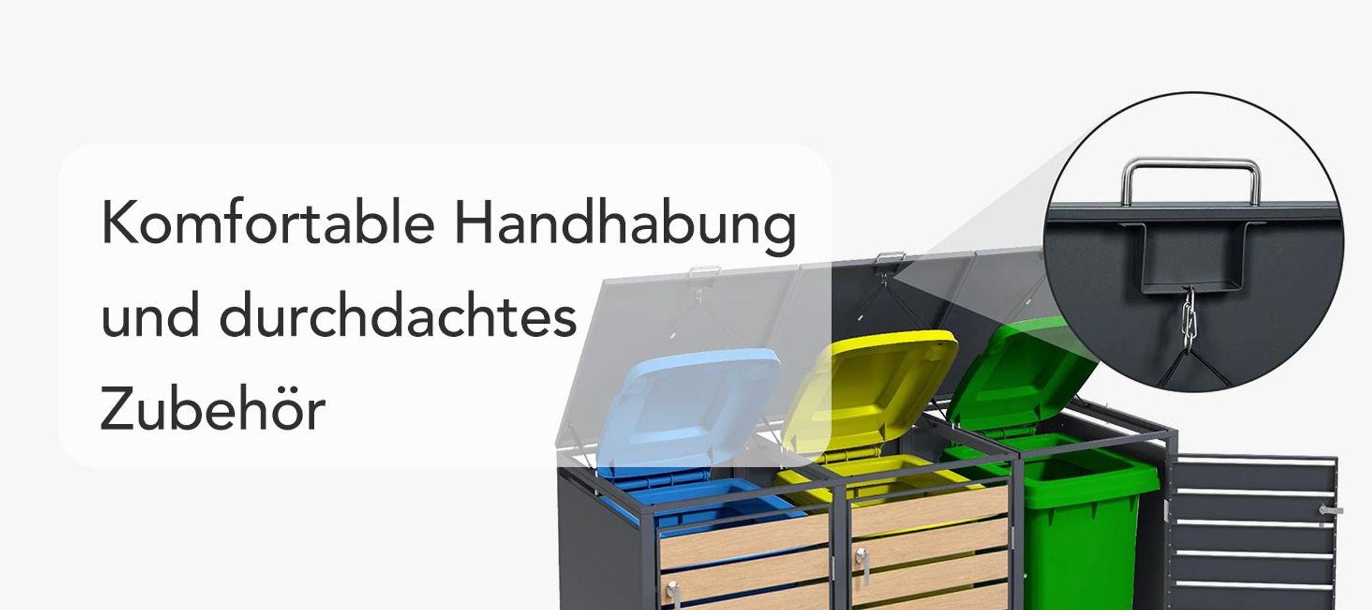 Mülltonnenbox Johan Anthrazitfarbene Mülltonnenverkleidung mit Holzdekor für 3 Tonnen