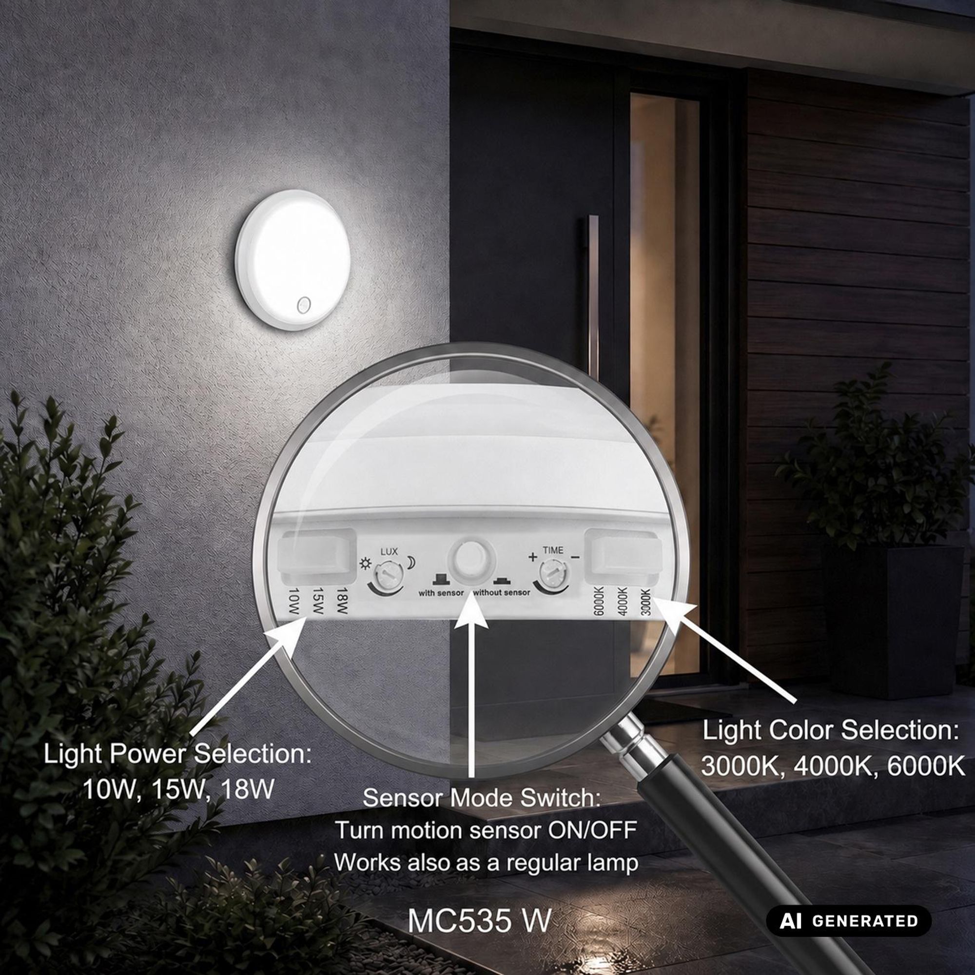 Maclean LED-Leuchte mit Bewegungsmelder PIR-Sensor weiß 10 W/15 W/18 W, IP65 einstellbare Farbtemperatur 3000/4000/6000 K MCE535 W