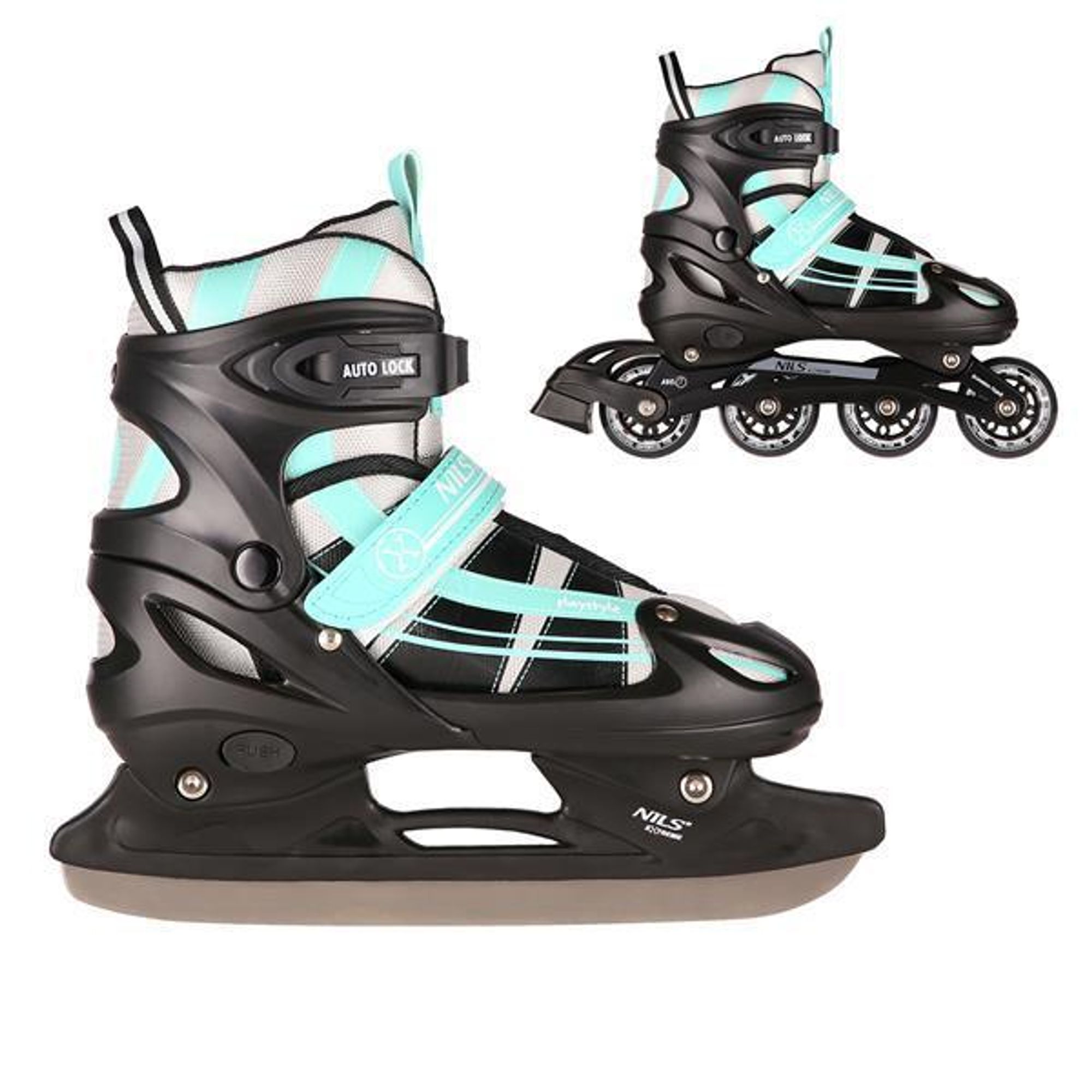 Nils Extreme NH18366A 2-in-1 Kinder Inlineskates und Schlittschuhe verstellbar mint Größe S 31-34