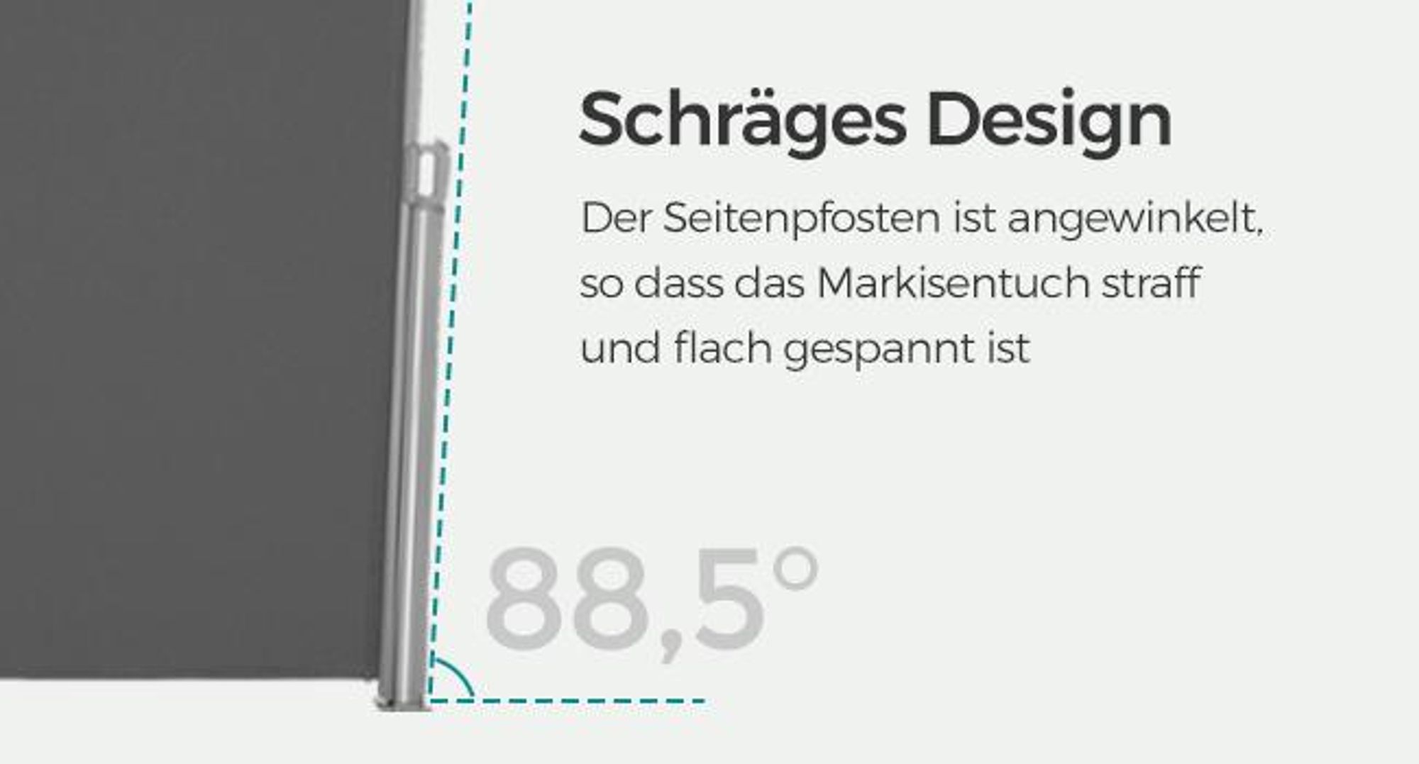 SONGMICS Alu Seitenmarkise 180 x 400 cm 280 g/m² ausziehbar Sichtschutz, Sonnenschutz für Balkon & Terrasse anthrazit  GSA184G