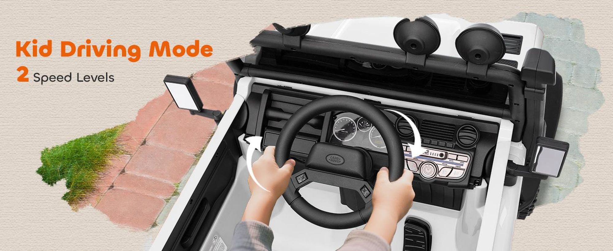 Samochód elektryczny dla dzieci AIYAPLAY, Land Rover Defender 110 SVX 12V 7Ah z pilotem, 2 silniki, samochód dla dzieci z łagodnym startem, łagodnym zatrzymaniem, 4 amortyzatory, klakson, MP3, światło dla 3-5 lat biały