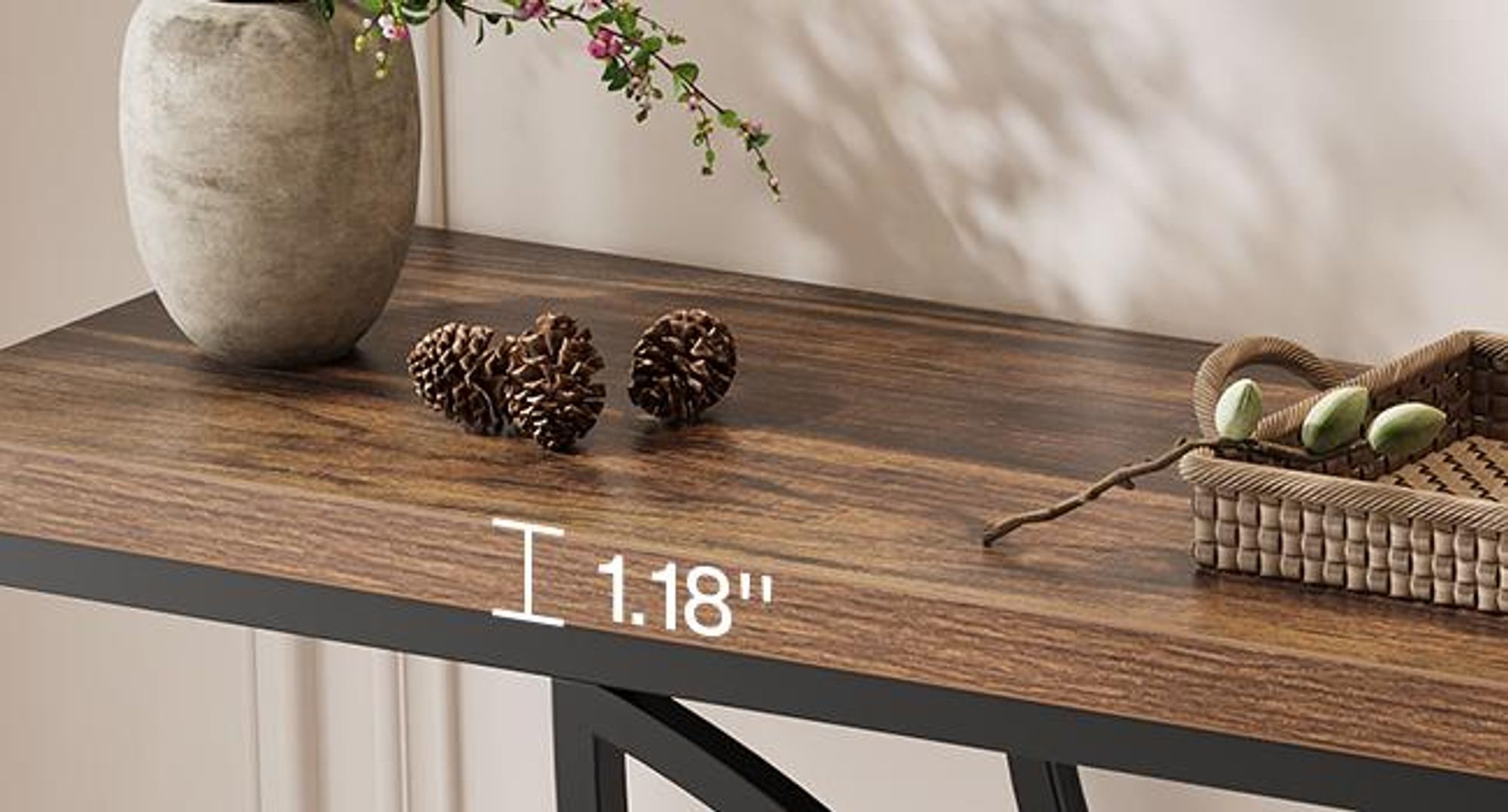 Tribesigns Farmhouse Konsolentisch, 120 cm Eingangstisch mit Metallrahmen, langer schmaler Sofatisch aus Holz hinter der Couch Flur, Eingang, Braun