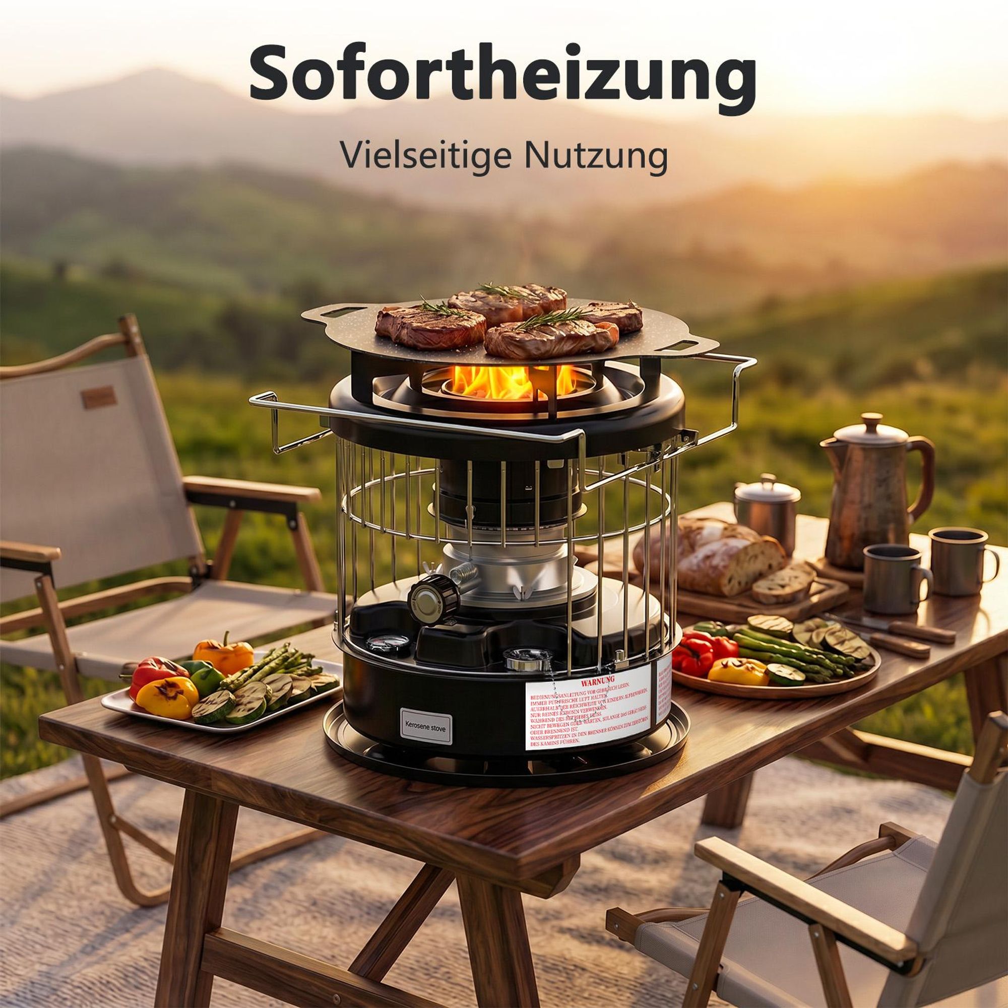 Petroleumofen mit Tablett und Handschuhe Petroleum Camping-Heizung Heiz-Ofen Docht Heizstrahler