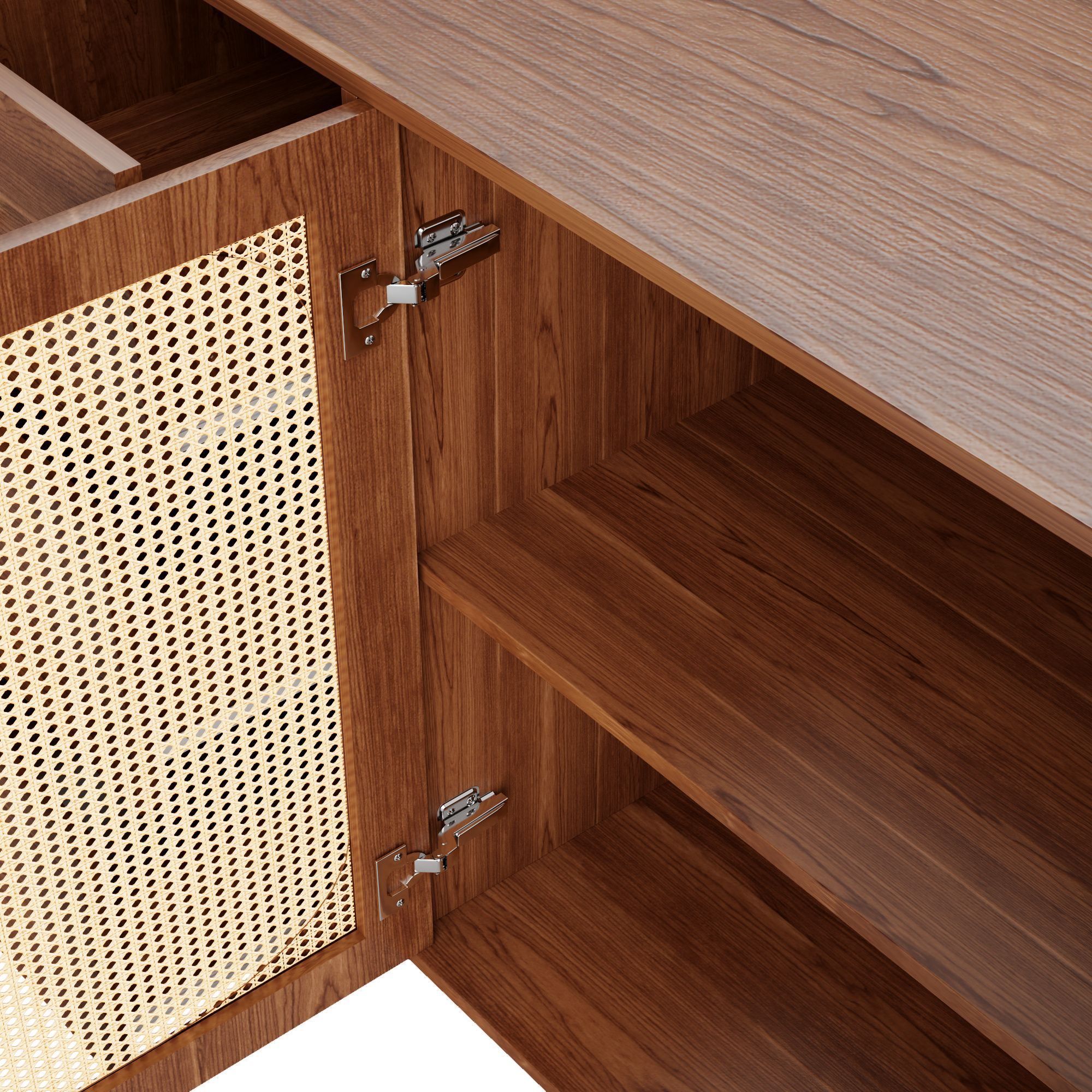 Flieks Kommode Rattan-Sideboard mit 2 Türen und 6 Schubladen, Wohnzimmerschrank 160x40x90 cm, Stehschrank TV Tisch, Holzfarbe