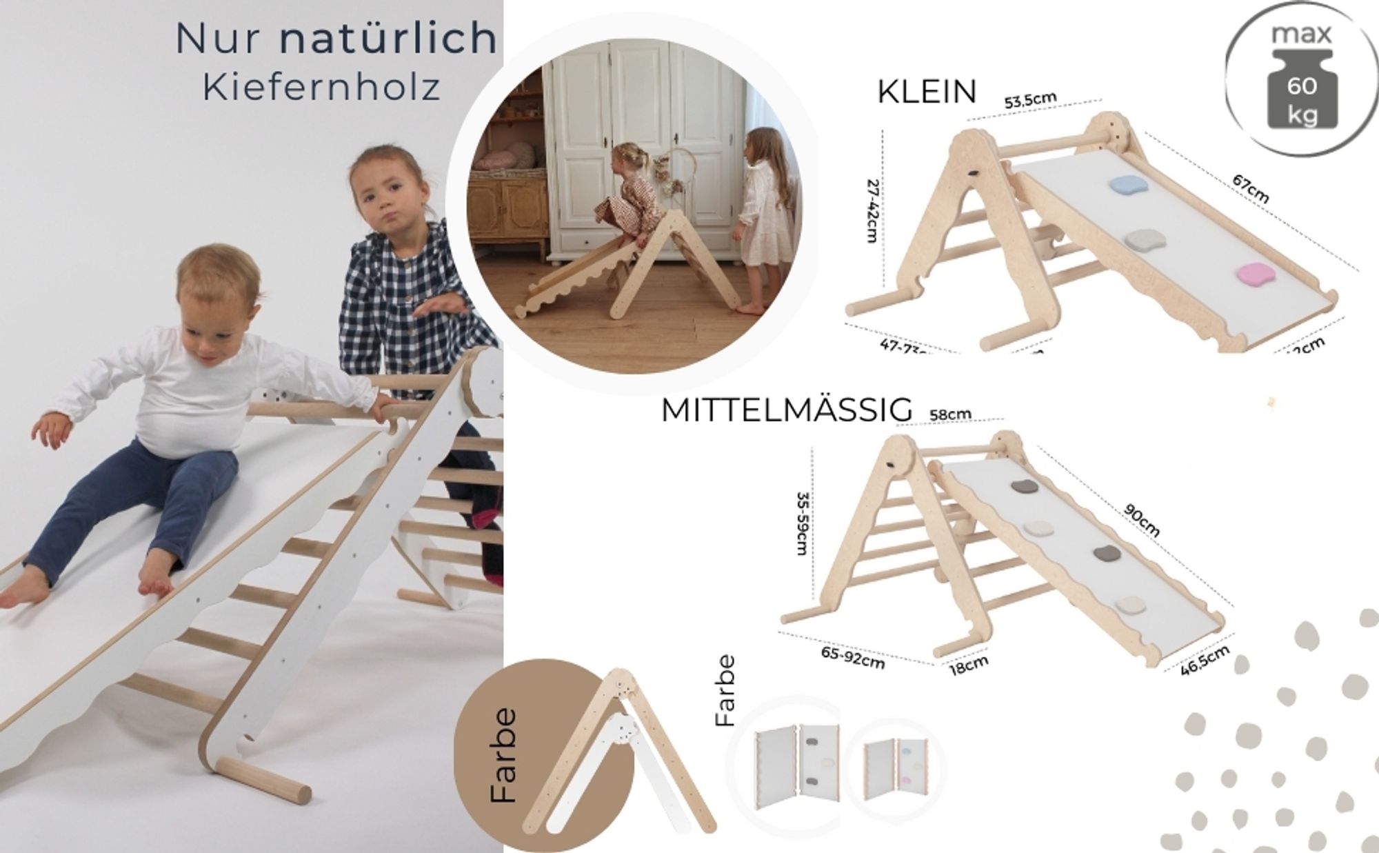 MAMOI® Kletterbogen mit rutsche, Kletterdreieck, Baby klettern, Regenbogenwippe aus holz, Holzbogen für Kinder, Rutschbrett für spielplatz, Kletterger