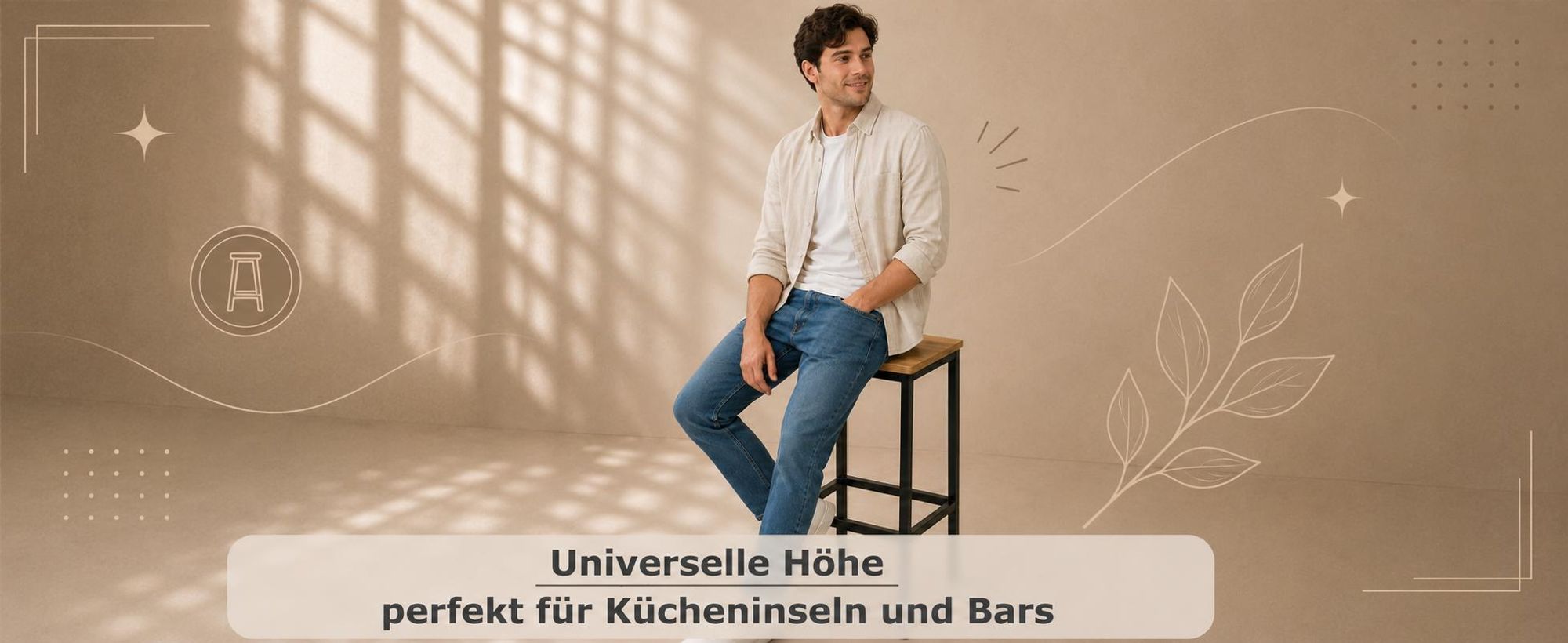 BEGRYF Hocker Barstuhl Metall – Küchenhocker 65 cm, Holzoptik Sitzfläche, Industrial Design, schwarzes Gestell, Barhocker ohne Lehne