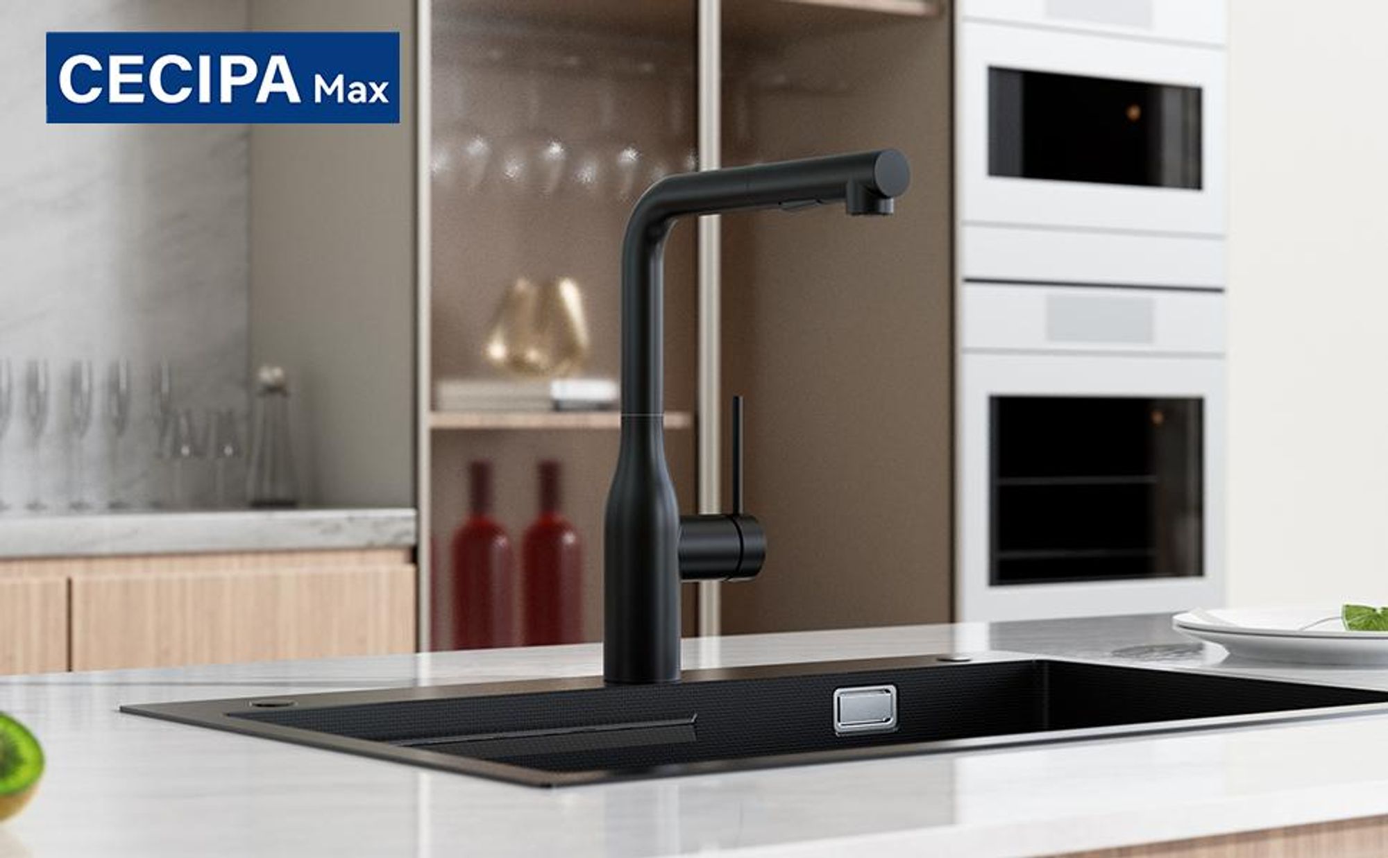Cecipa MAX 304 Edelstahl Küchenarmatur | 360° Drehbar & Ausziehbar | Schwarz Matt | Zwei Wasserausgänge
