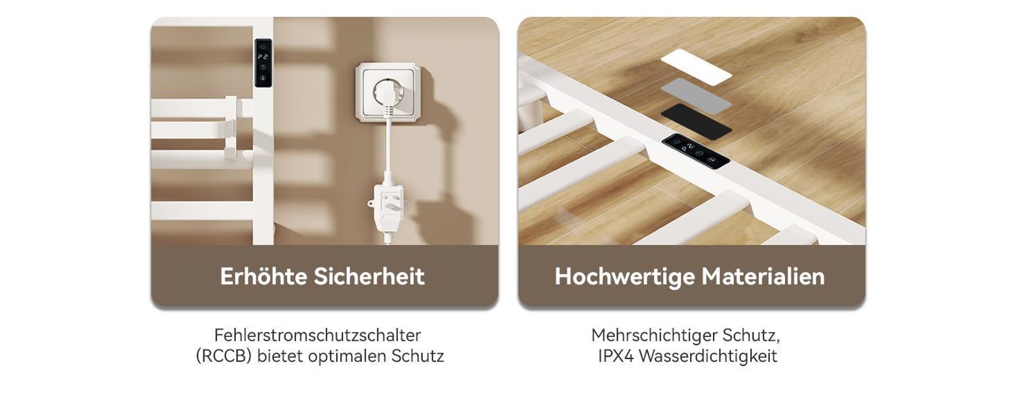 Puluomis Heizkörper Elektrischer Handtuchwärmer mit LED-Touchdisplay, 45-70°C einstellbar, Timer, 90° drehbares Ablagefach, RCCB Schutz weiß