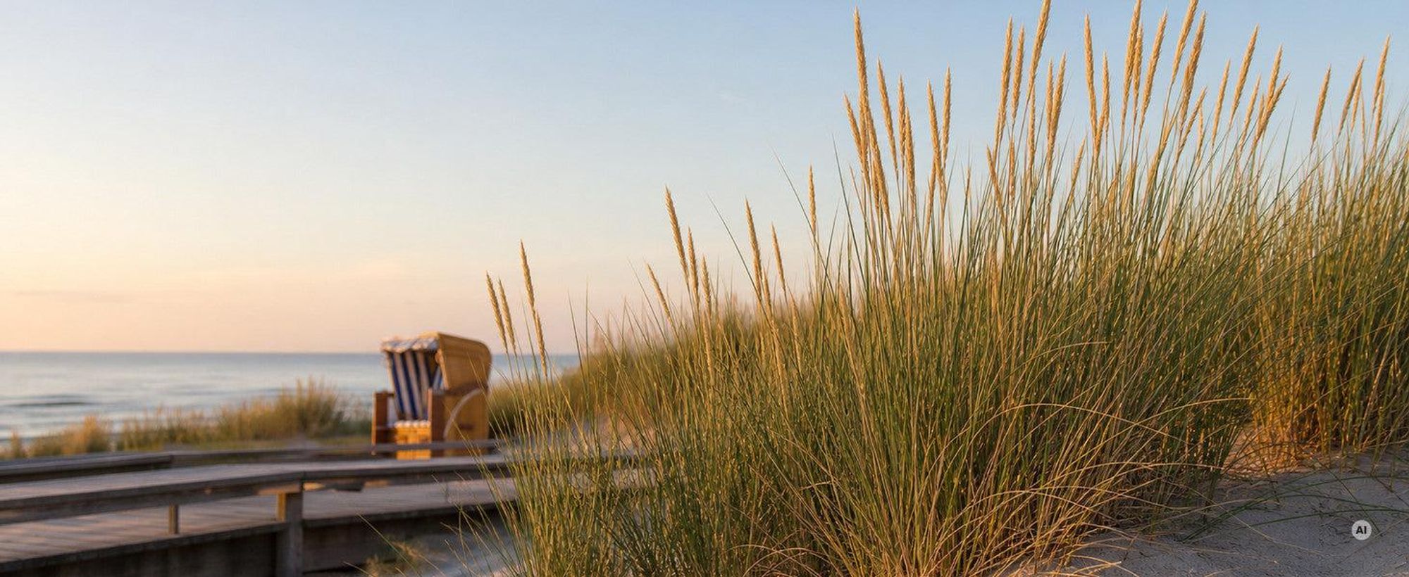 Strandhafer-Bestand mit blonden Ähren vor tiefblauem Himmel