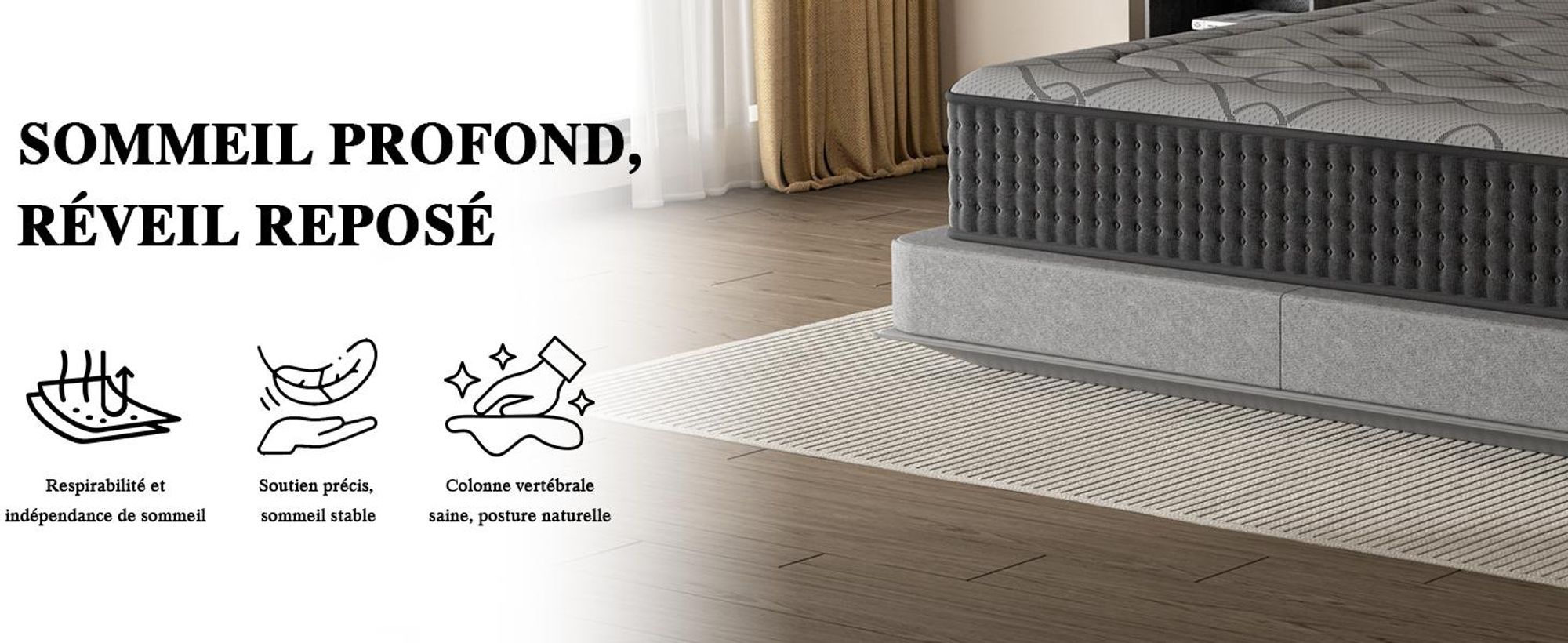 DEWINNER Matelas 160x200 cm, Hauteur 25 cm, Matelas Silencieux d'épaisseur Moyenne, Mousse à Mémoire de Forme Hybride, Ressorts Ensachés Individuels
