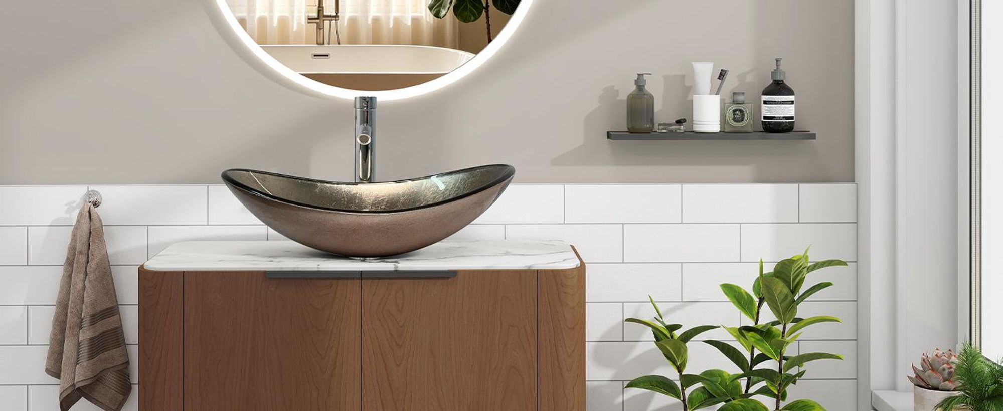 Puluomis Waschbecken Glas Aufsatzwaschbecken Waschschale Oval mit Wasserhahn Ablaufgarnitur Champagner