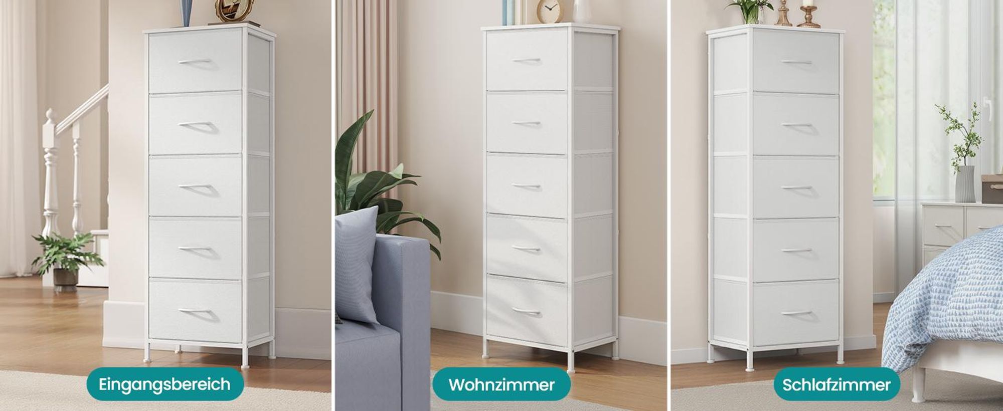 SONGMICS Kommode, Schrank, 5 Stoffschubladen, Aufbewahrungsschrank, Stahl