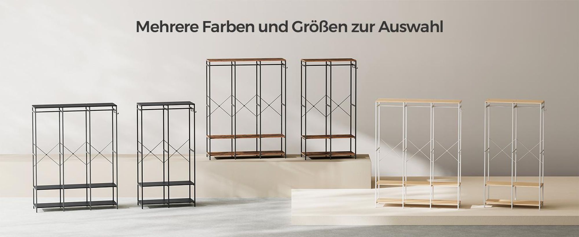 SONGMICS Kleiderschrank offen, Garderobenständer mit Kleiderstange, Ablagen, abnehmbare Haken, 40 x 141 x 180 cm, Vintagebraun
