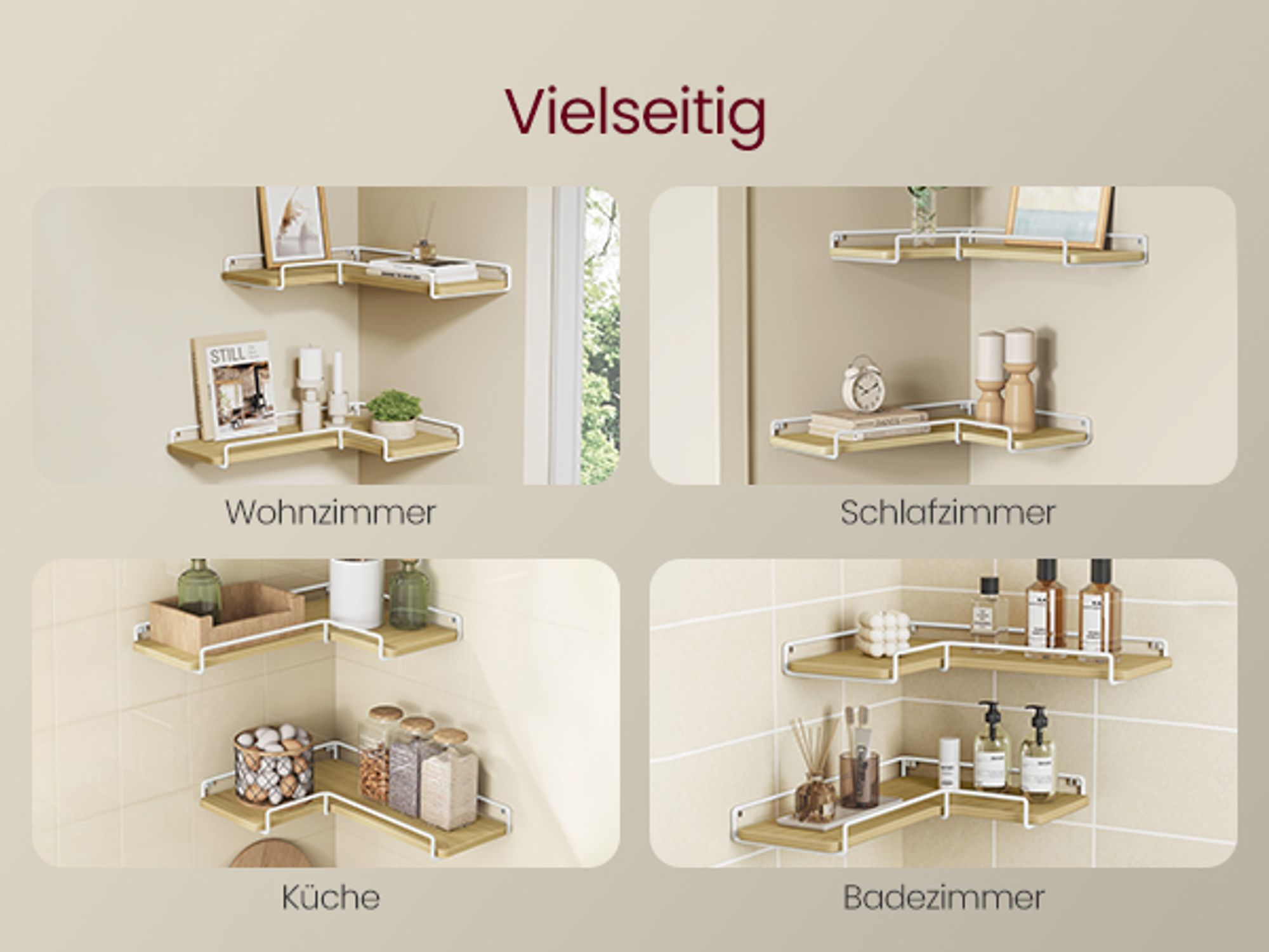 VASAGLE L-förmiges Eckregal, 2er Set, Wandregal, Industrie-Design, Natureichenfarben-Wolkenweiß