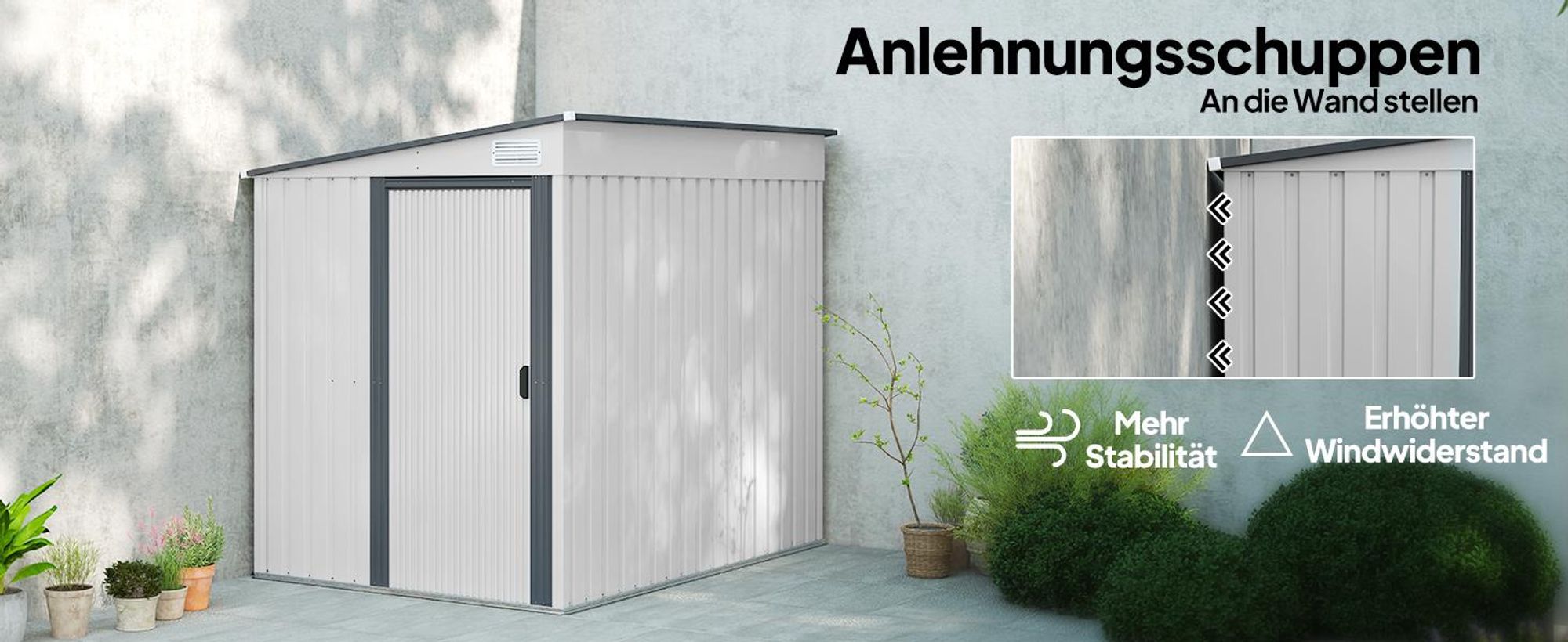 Outsunny Metall Gerätehaus 2,81m² 154x206,5x181 cm Geräteschuppen mit Pultdach