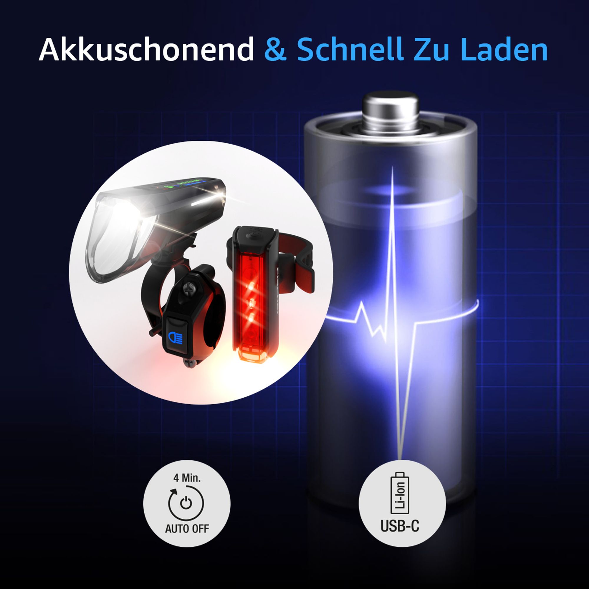 Die Front- und Rückleuchte verfügen über einen integrierten, extrem langlebigen Li-Ionen-Akku