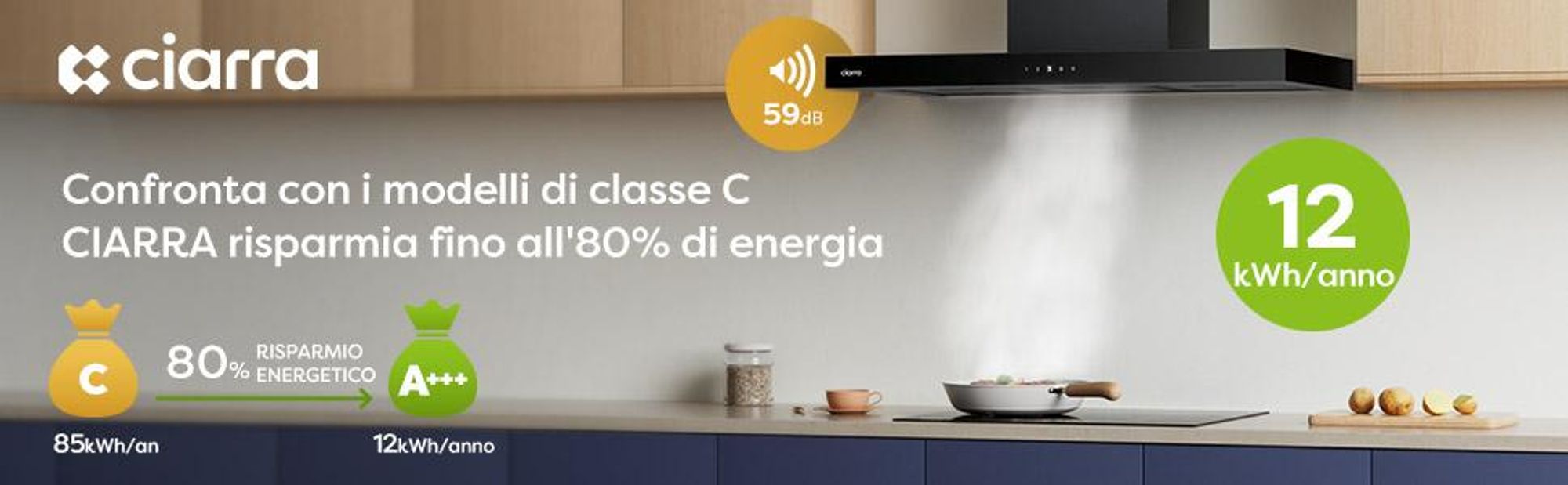 CIARRA A+++ 650 m³/h cofano aspirante 90cm cofano a parete WIFI +APP & Touch Control Boost VMB9102