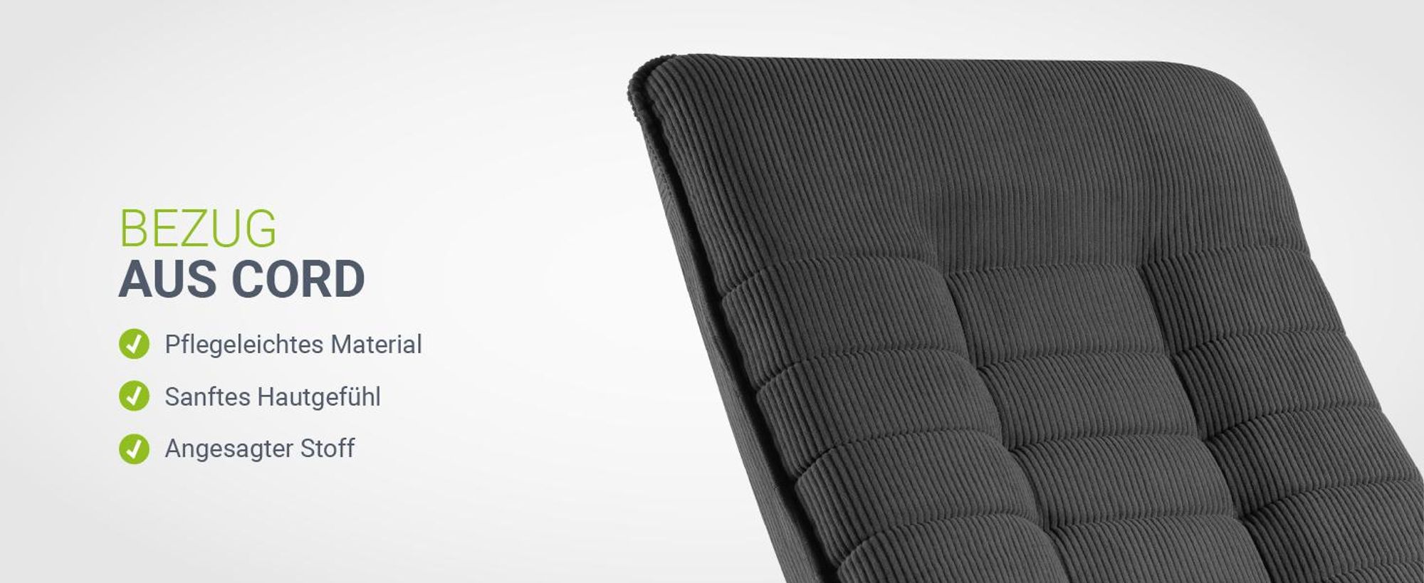 Juskys Relaxsessel Korsika - Cord-Bezug, ergonomisch, 5-lagiges Polster, 360° drehbar - Grau
