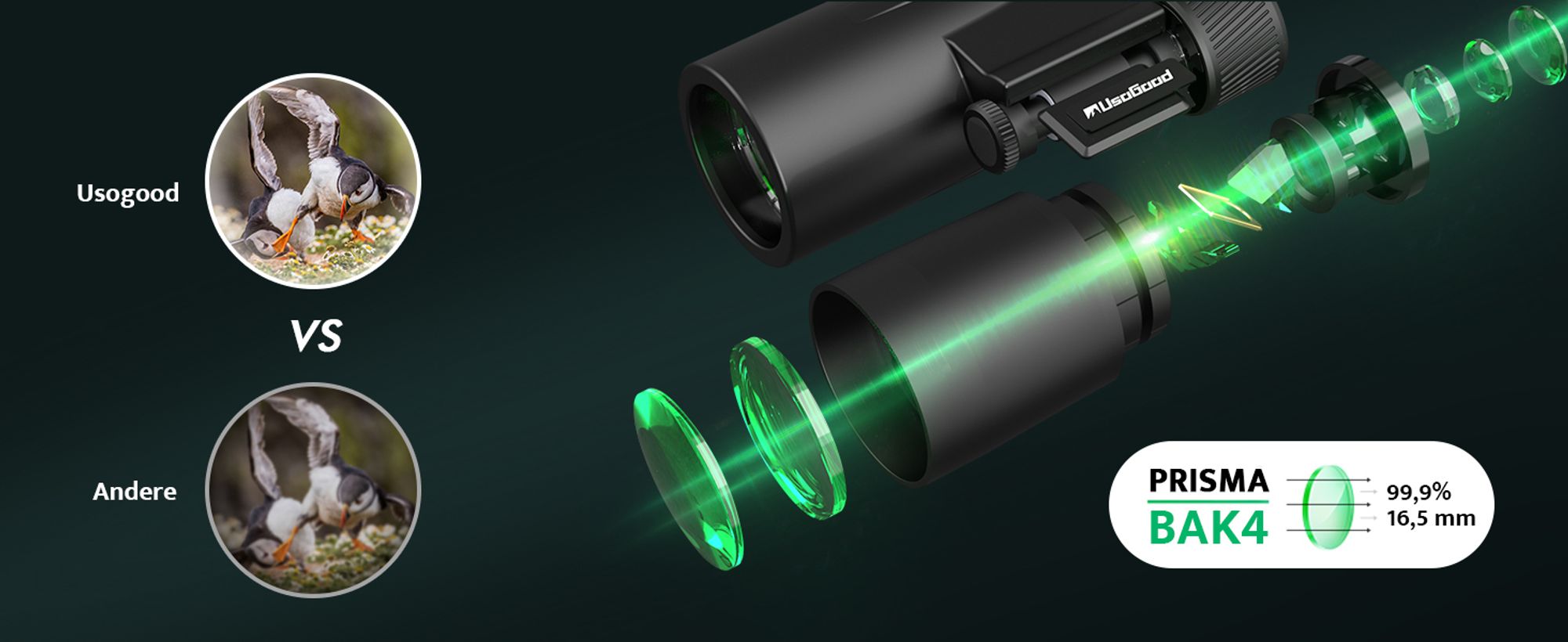 Usogood 10x42 Fernglas 10x42 HD Kompakte Ferngläser für Erwachsene mit BAK4-Prisma und FMC-Objektiv, wasserdicht mit Smartphone-Adapter