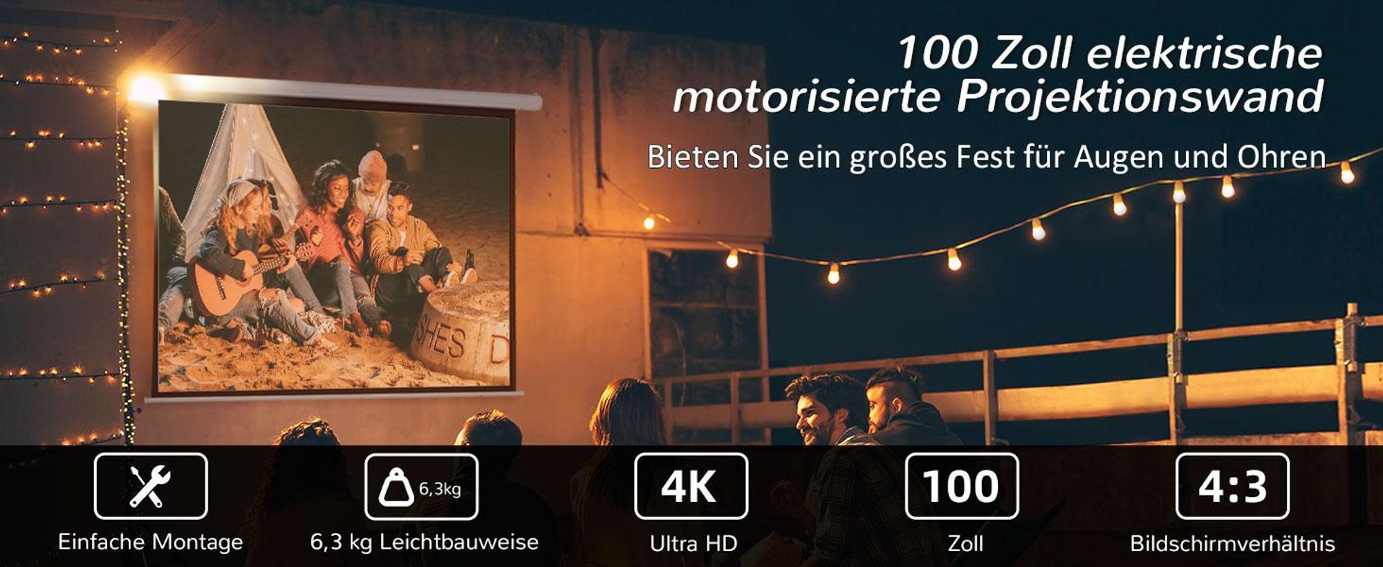 HOMCOM 4:3 Beamer Leinwand Elektrisch 203 x 152cm Projektionsleinwand Weiß