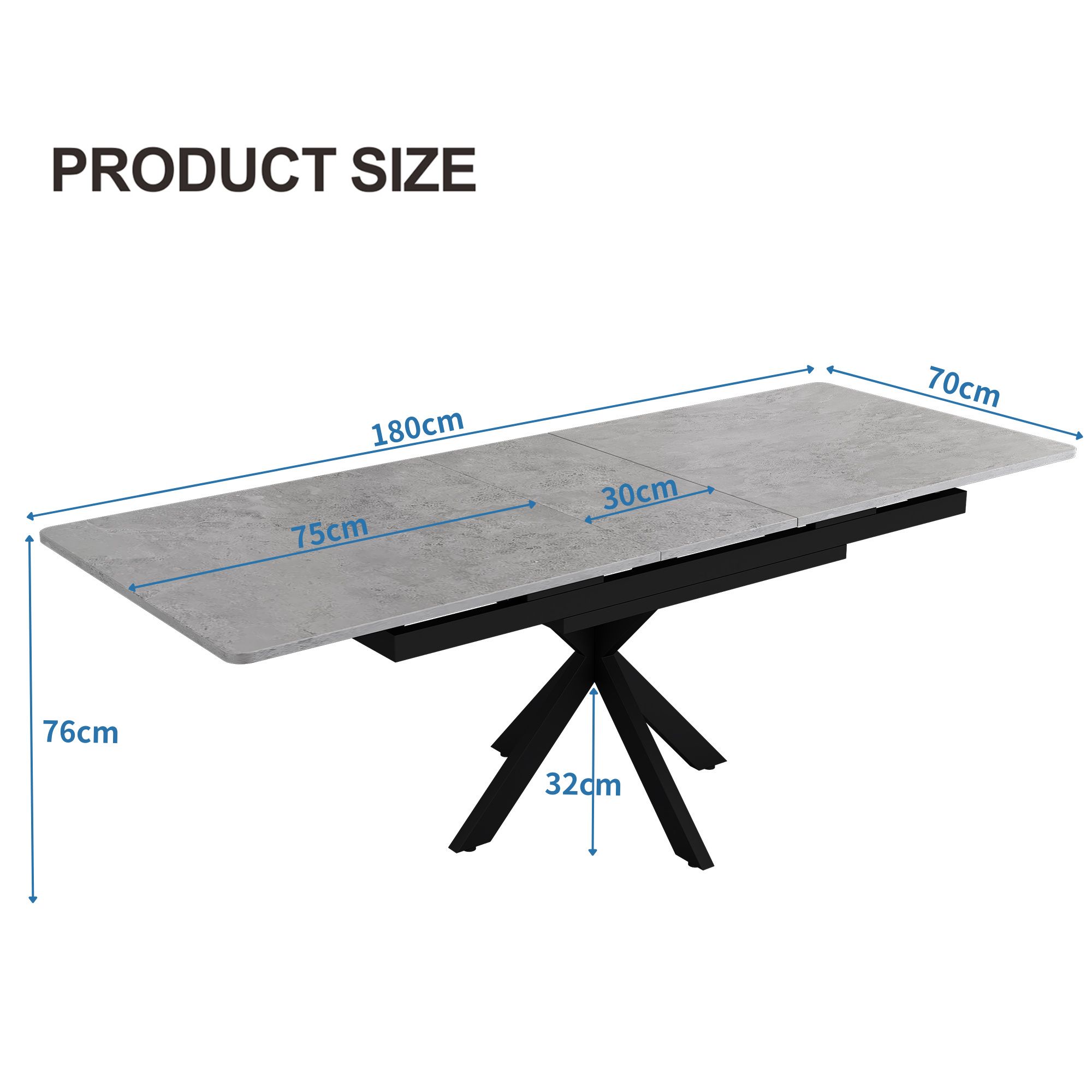 Flieks Rechteckig Esstisch mit Metallbeinen, Esszimmertisch Küchentisch Ausziehbar Dehnbar, Arbeitstisch mit X-förmigem Beinen, 180x70x76 cm, Schwarz
