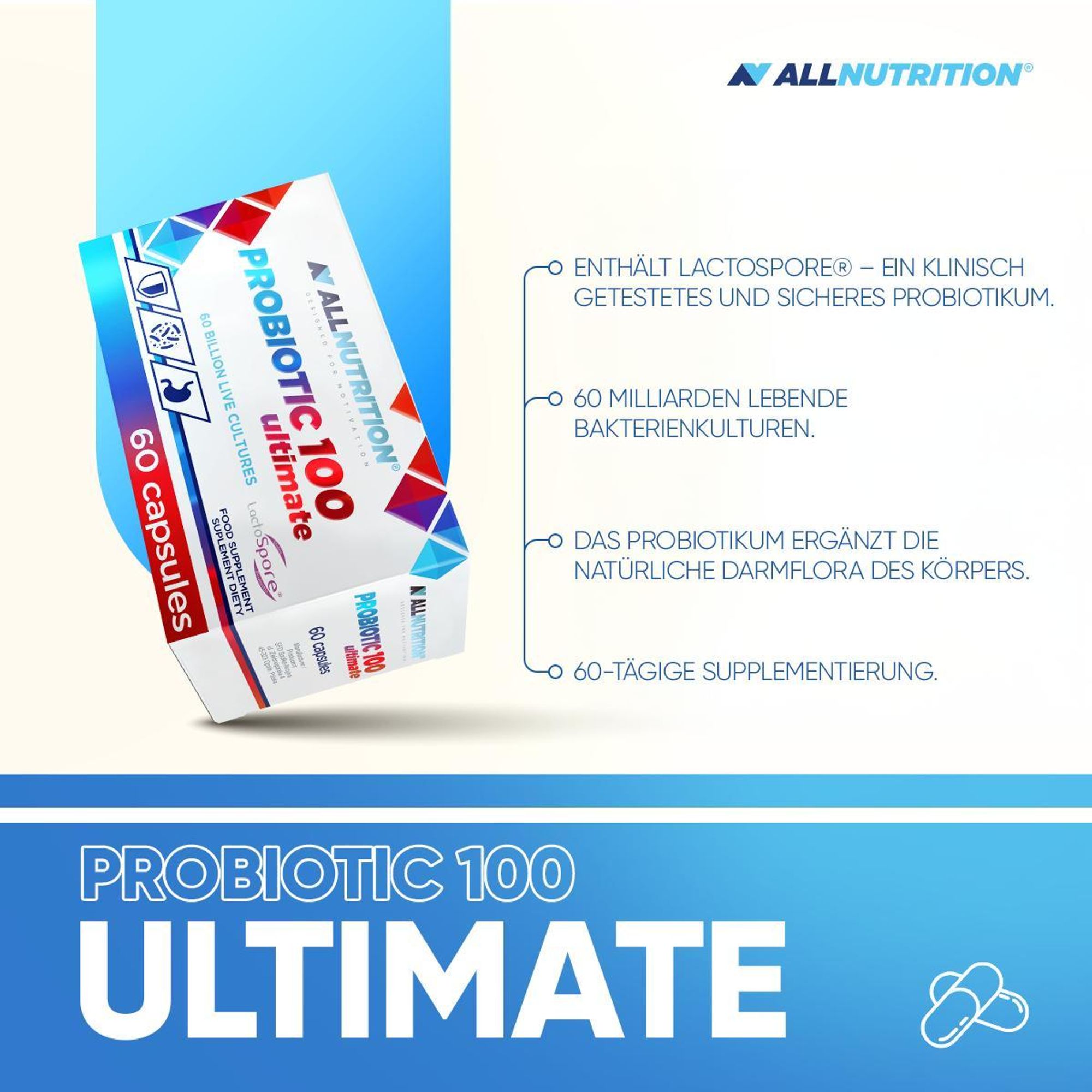 ALLNUTRITION Probiotic 100 Ultimate 60 Kapseln Probiotikum Probiotika Darmflora Darm Verdauung