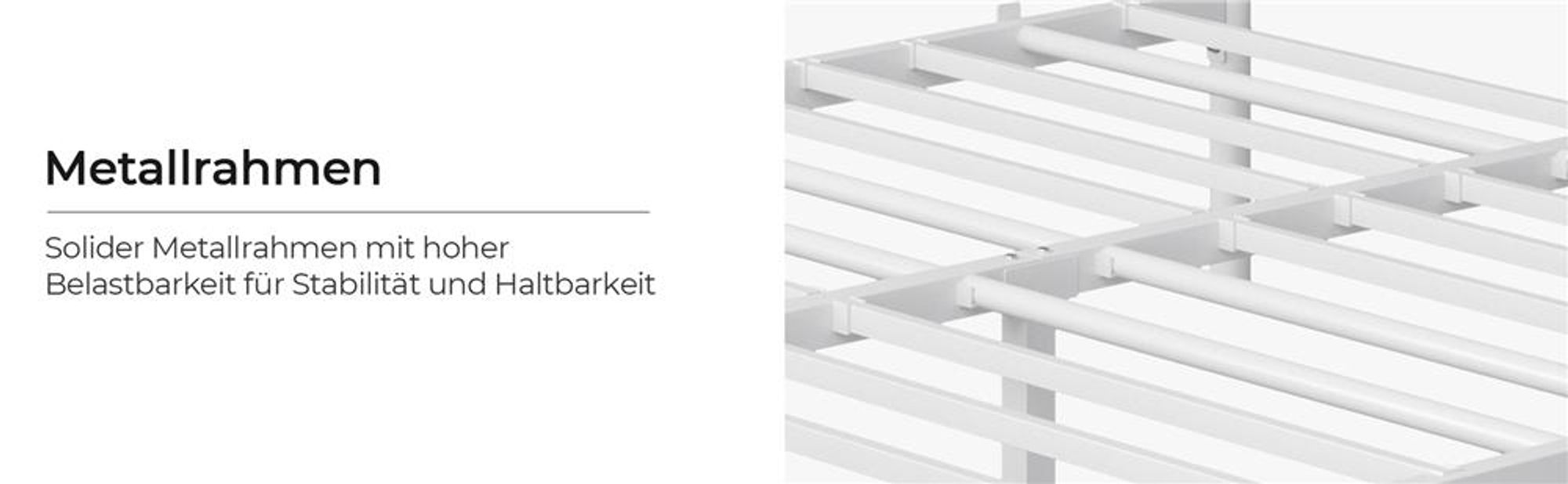 Yaheetech Metallbett Bettrahmen mit Kopfteil Bettgestell aus Metall Gästebett mit Lattenrost für Schlafzimmer Gästezimmer 140 x 200 cm Weiß