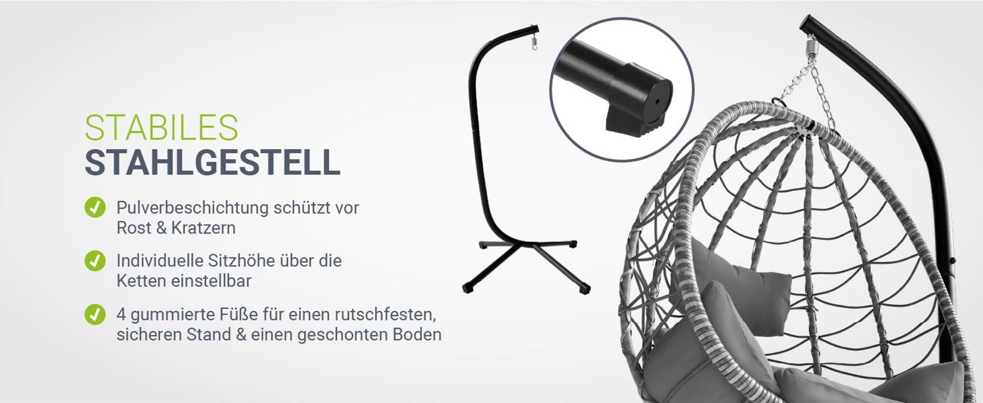 Juskys Hängesessel Aria mit Kissen - höhenverstellbar & faltbar - Polyrattan Hängeschaukel Outdoor & Indoor - Korbhängesessel bis 130kg Dunkelgrau