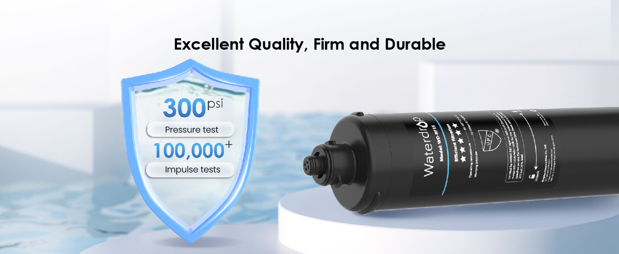 Waterdrop Vodní filtr pod dřez 15UA, 60 000 litrů, vysokokapacitní vodní filtr, pitná voda, certifikát NSF/ANSI 42, redukce PFAS, PFOA/PFOS
