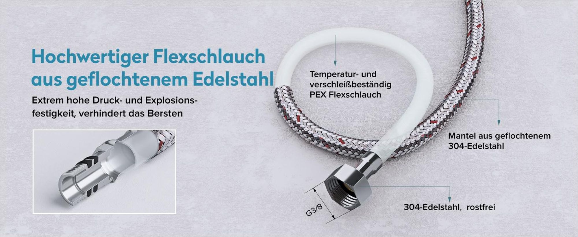 doporro Wasserfall Wasserhahn Küche Hochdruck mit 3 Strahlarten und Einhebel-Mischbatterie, ausziehbare Spültischarmatur Gebürstet silber Turnix-02