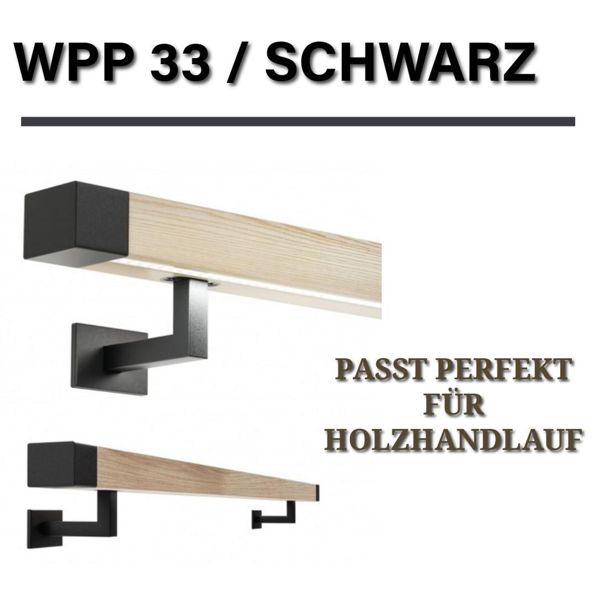 Sellon24 Handlaufhalter Halter mit Loch für LED Holzhandlauf 50x40 Geländer eckig LED-Loch pulverbeschichtet Black - RAL 9005 SCHWARZ