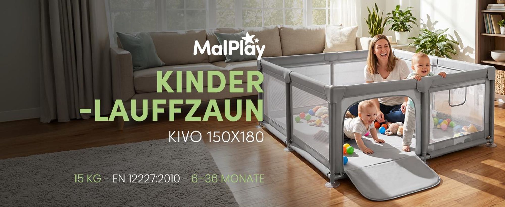 Laufstall Baby Laufgitter mit Netzwänden 150x180cm Reißverschluss Saugnäpfen Schaumstoffschutz
