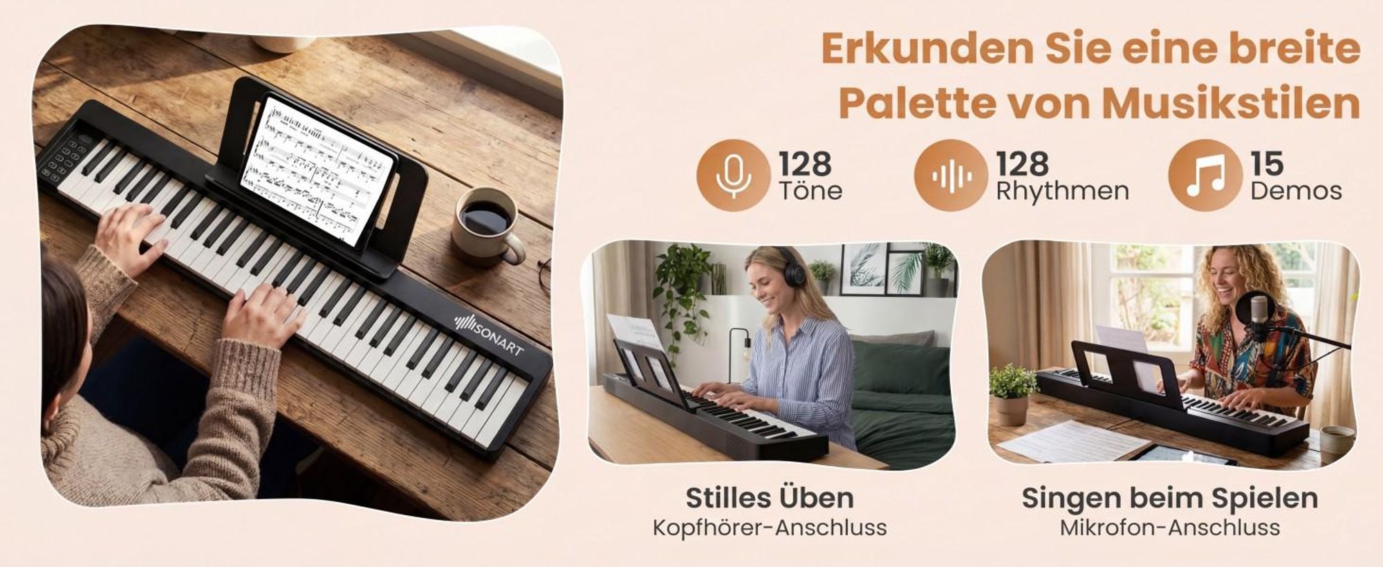 COSTWAY Digital Piano mit 61 Tasten, Elektrtisches Klavier klappbar mit Bluetooth, Notenständer, Pedal & Klaviertasche, E-Piano Klaviertastatur für Kinder Erwachsene