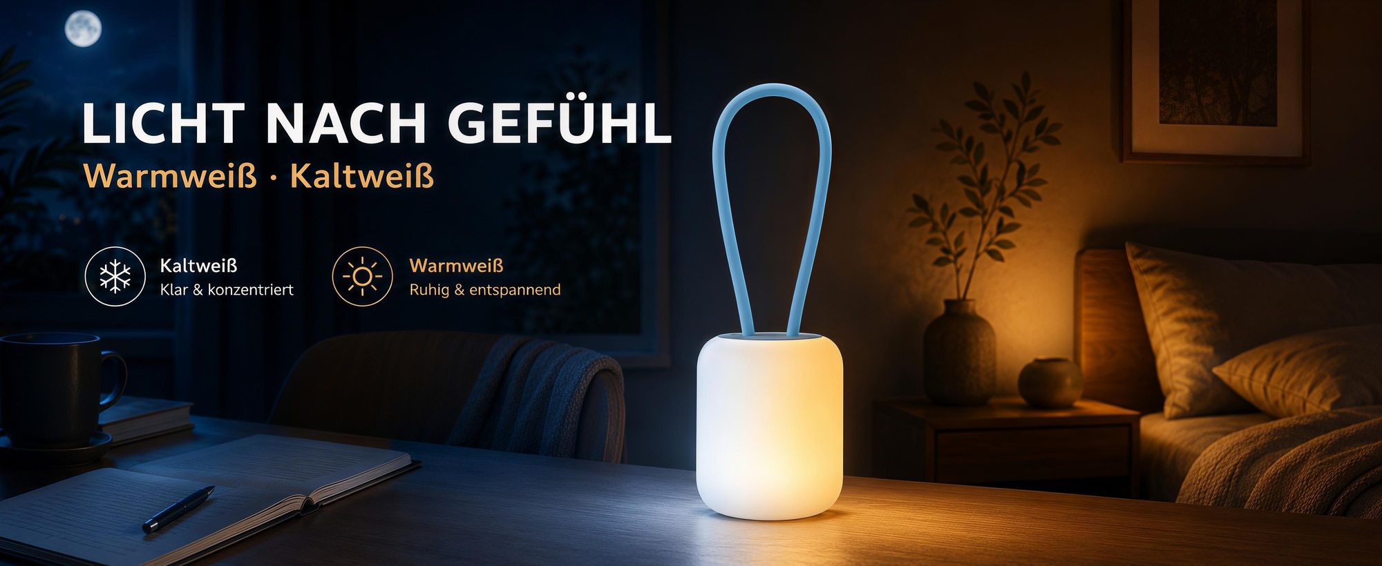 LED Campinglampe,USB-Aufladung Nachtlicht,flexible Outdoorlampe zum Aufhängen,Hinstellen und Montieren,dimmbare Handyhalter Campingleuchte,Blau