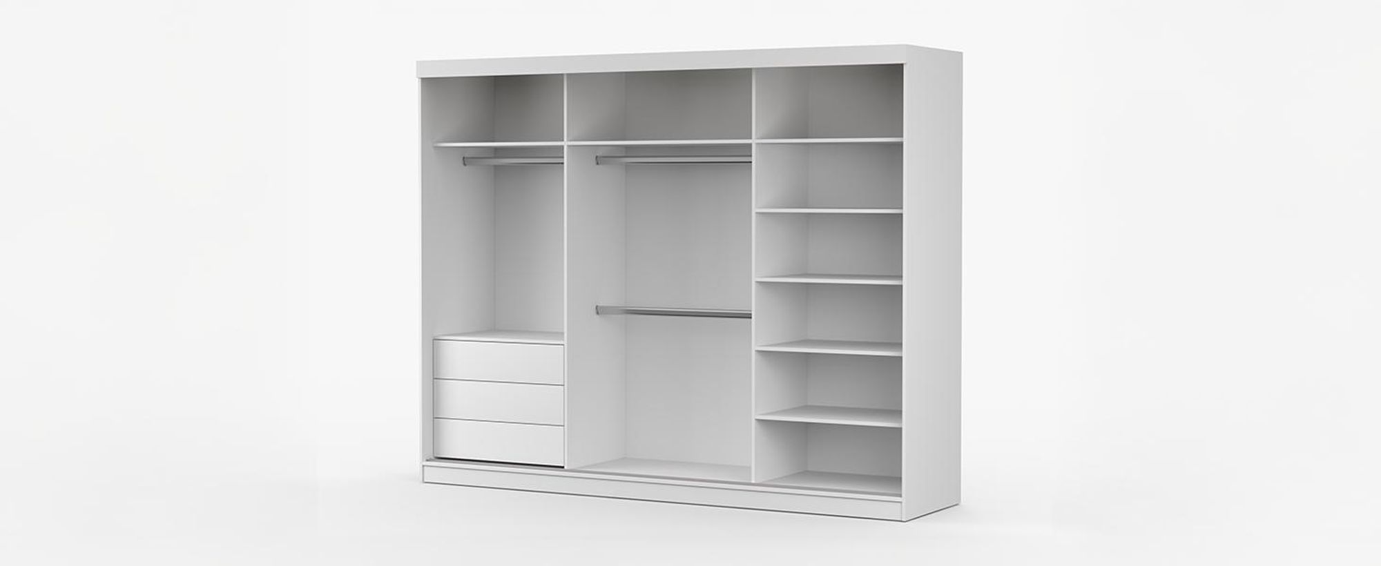 Schwebetürenschrank Kleiderschrank 250cm Weiß/Weiß mit Spiegel und Schubladen LION
