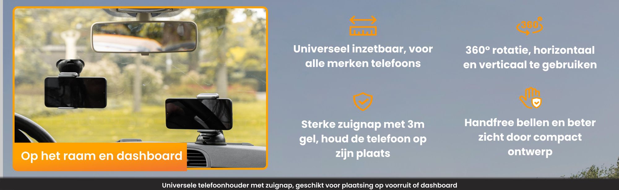 R2B Compacte Telefoonhouder Auto met Zuignap – Voor Raam en Dashboard – Universele GSM Houder
