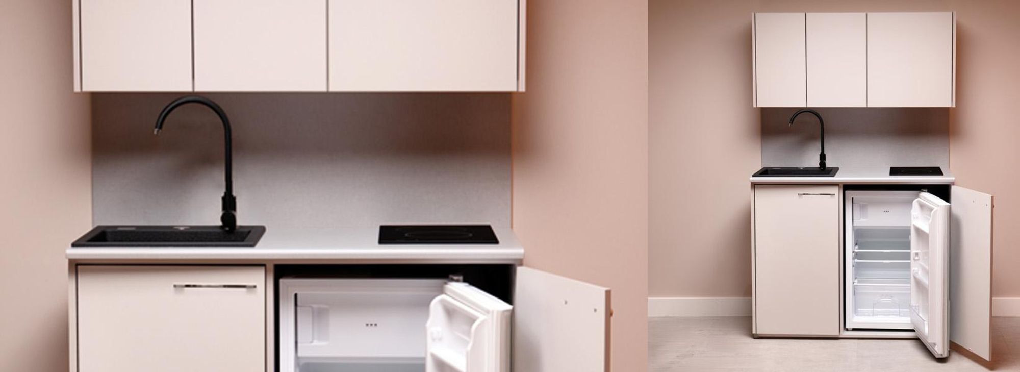 Miniküche, freistehende Küche, Induktionskochfeld, Granitspüle, Kühlschrank, Kochnische MPM SMK-02