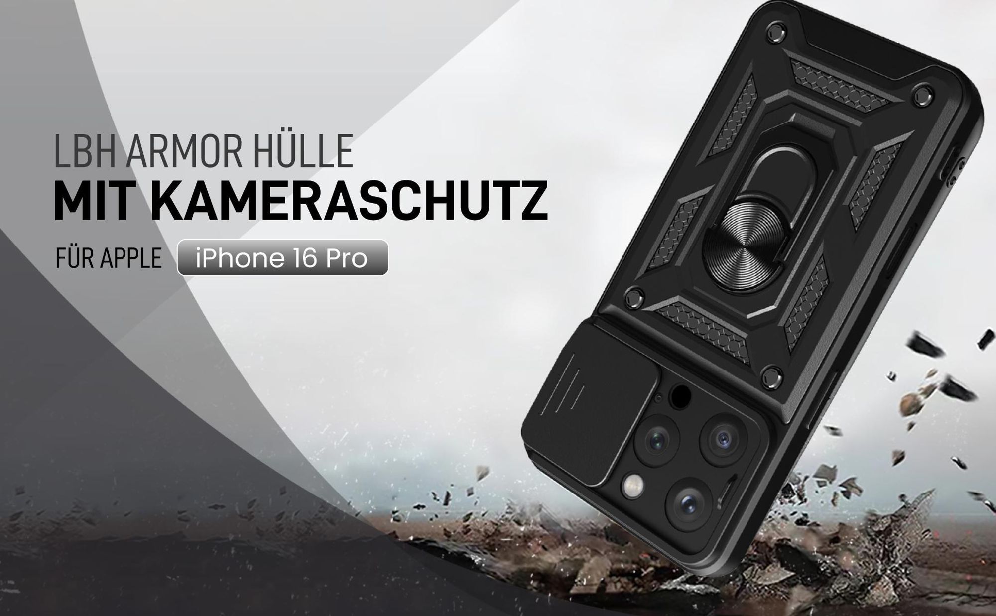 Schwarze Outdoorhülle mit Kameraschutz für Apple iPhone 16 Pro