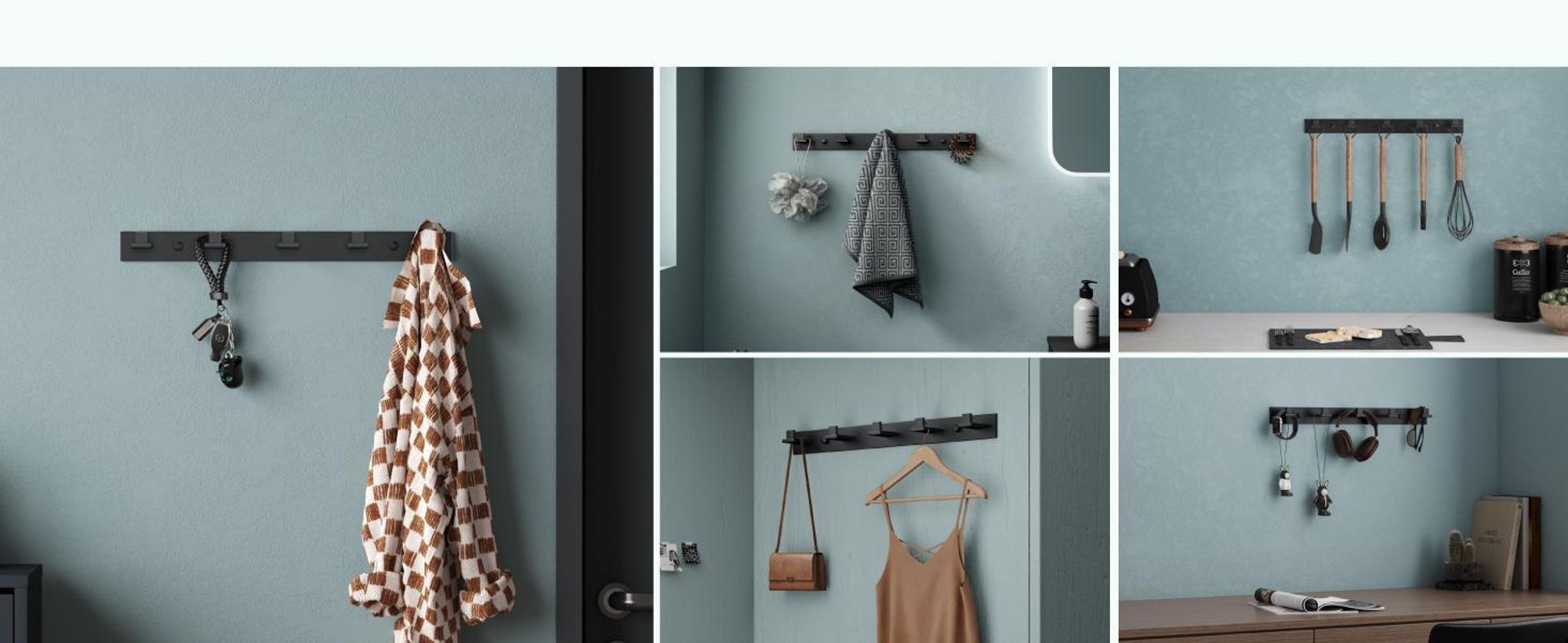 Mai & Mai Kleiderhaken Wandgarderobe Wandhaken aus Edelstahl mit 5 Haken Garderobenleiste Garderobenhaken 46cm Matt weiß Stalo-07